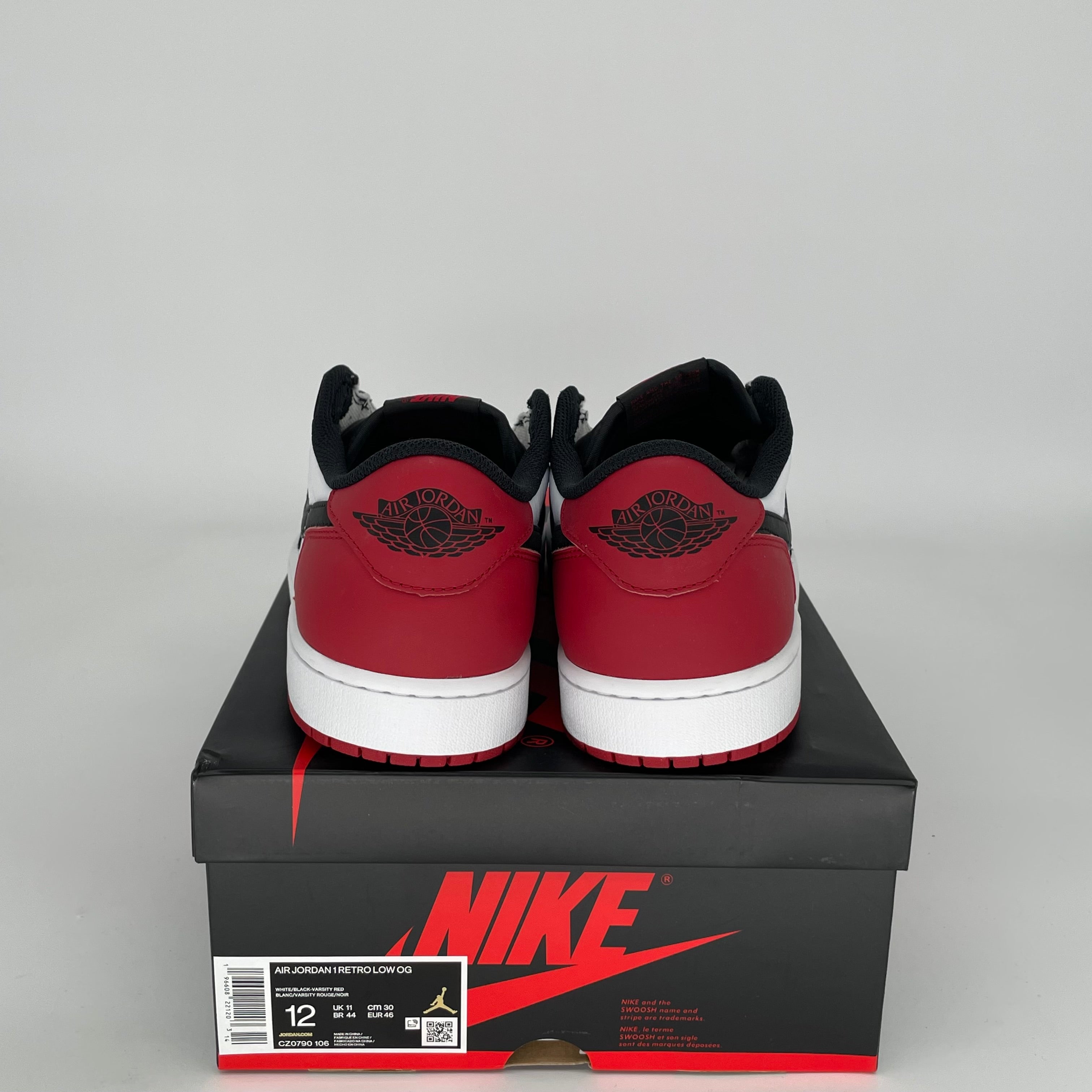 AIR JORDAN 1 LOW Black Toe Men's Basketball Shoes - Size 12 (CZ0790-106) | Retro Style Sneakers for Casual Wear, Street Fashion & Sports