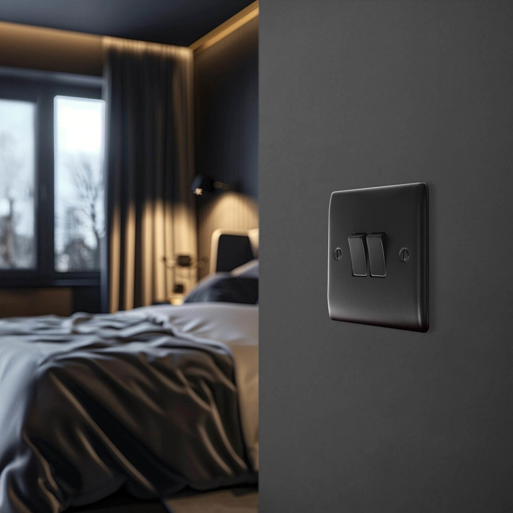 BG Nexus Metal Matt Black 2G 2W Light Switch NFB42 - Modern Electrical Switch for Home & Office Decoration | Perfect for Living Room, Bedroom, and Commercial Spaces