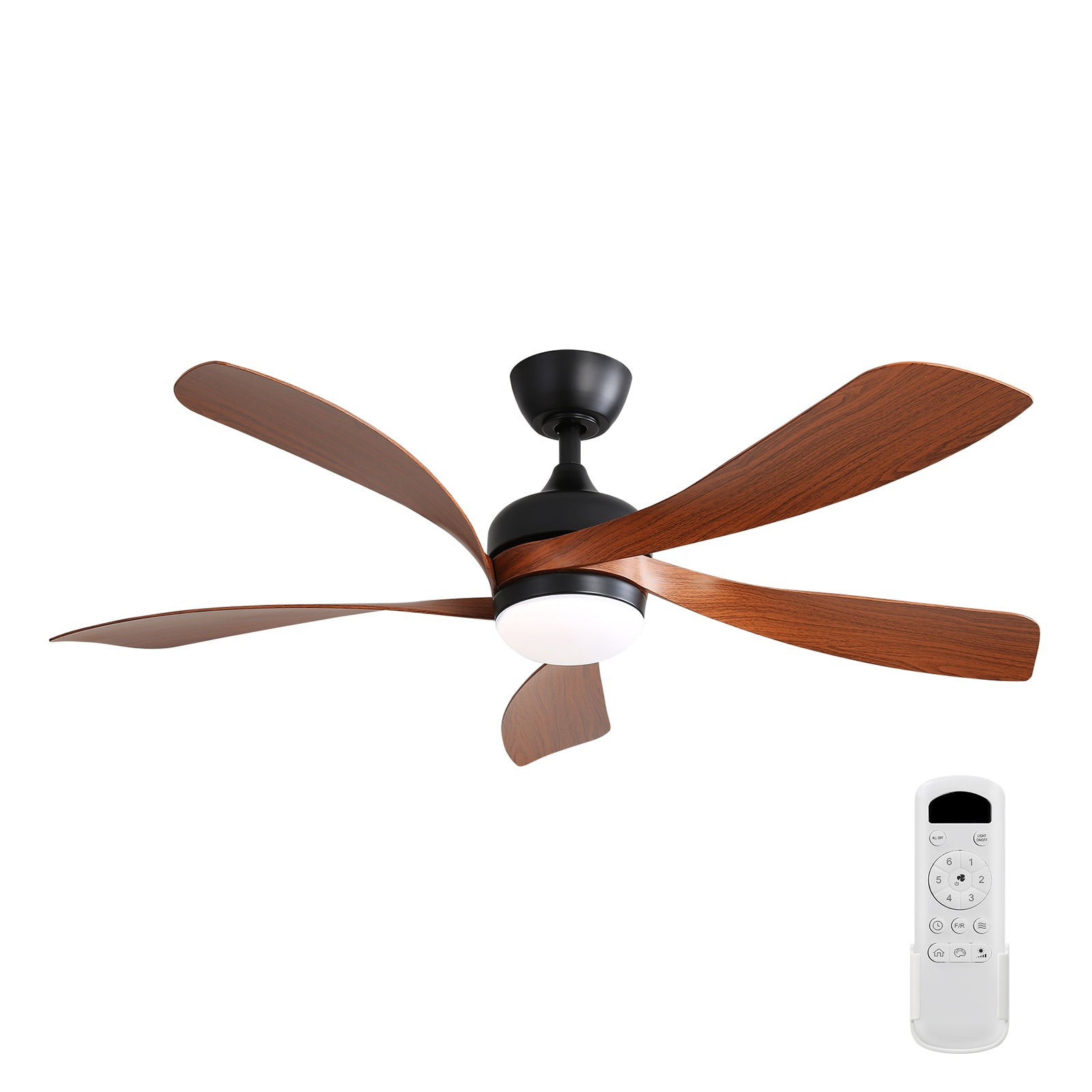 52 Inch Black Indoor Ceiling Fan with Remote Control - 3 Color Dimmable LED Light, 5 ABS Blades, Reversible DC Motor - Perfect for Living Room, Bedroom, and Office Spaces