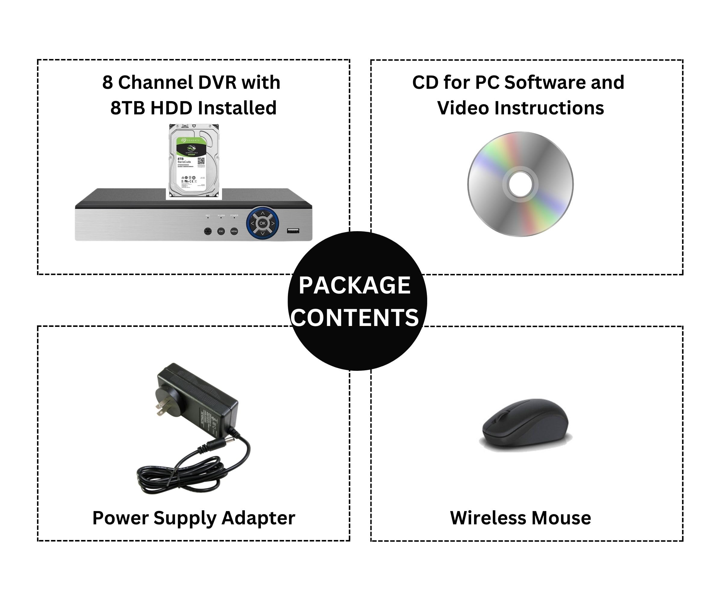 8 Channel H.265 Security DVR with 8TB HDD - Supports 2MP AHD/TVI/CVI Analog Cameras for Home & Business Surveillance - Indoor/Outdoor Security System for Office, Warehouse, Retail Store Monitoring