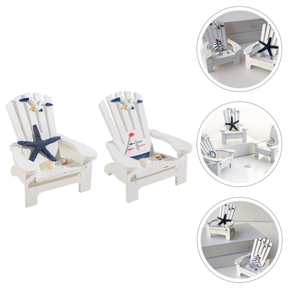 BESPORTBLE 2Pcs Miniature Beach Chairs - Tiny Wooden Cake Topper Decor, Nautical Dollhouse Furniture & Mini Landscape Accessories for Photo Props, DIY Crafts, and Dollhouse Decor | Perfect for Wedding Cakes, Beach Themed Parties, and Miniature Displays