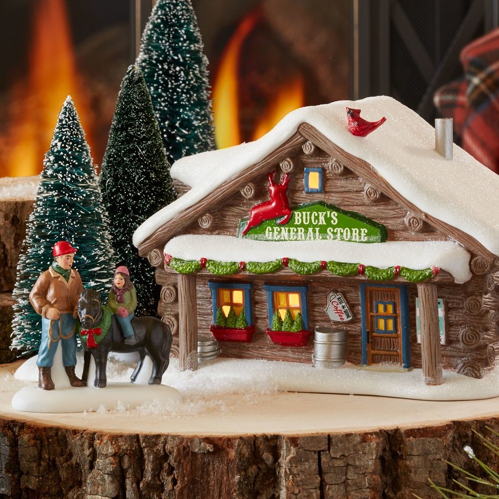 Department 56 by Enesco Holiday In The Woods General Store Christmas Village Gift Set - Perfect for Holiday Decorations, Collectible Display & Winter Wonderland Scenes