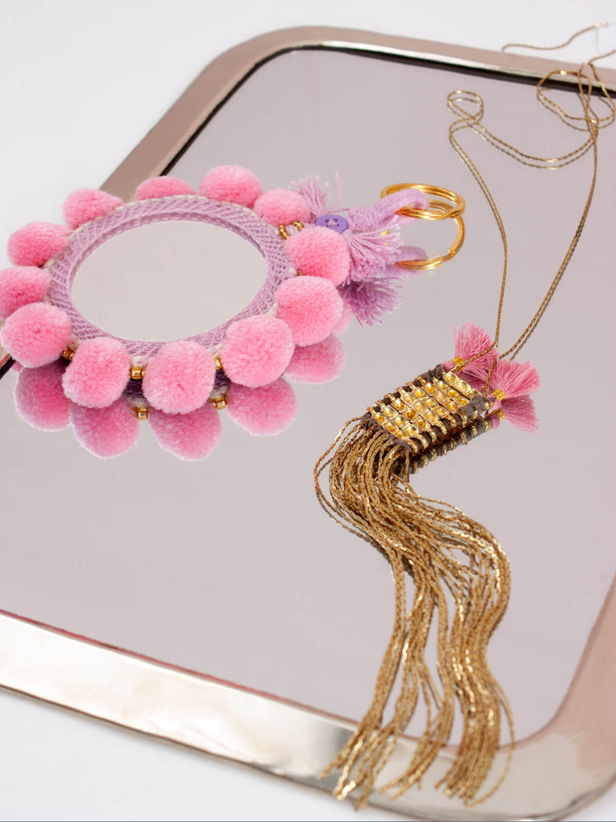 Super Soft Pom Pom Mirror Keychains - Large Size, Cute & Stylish Accessories for Women, Girls, Teens - Perfect for Handbags, Backpacks, Wallets & Key Organization