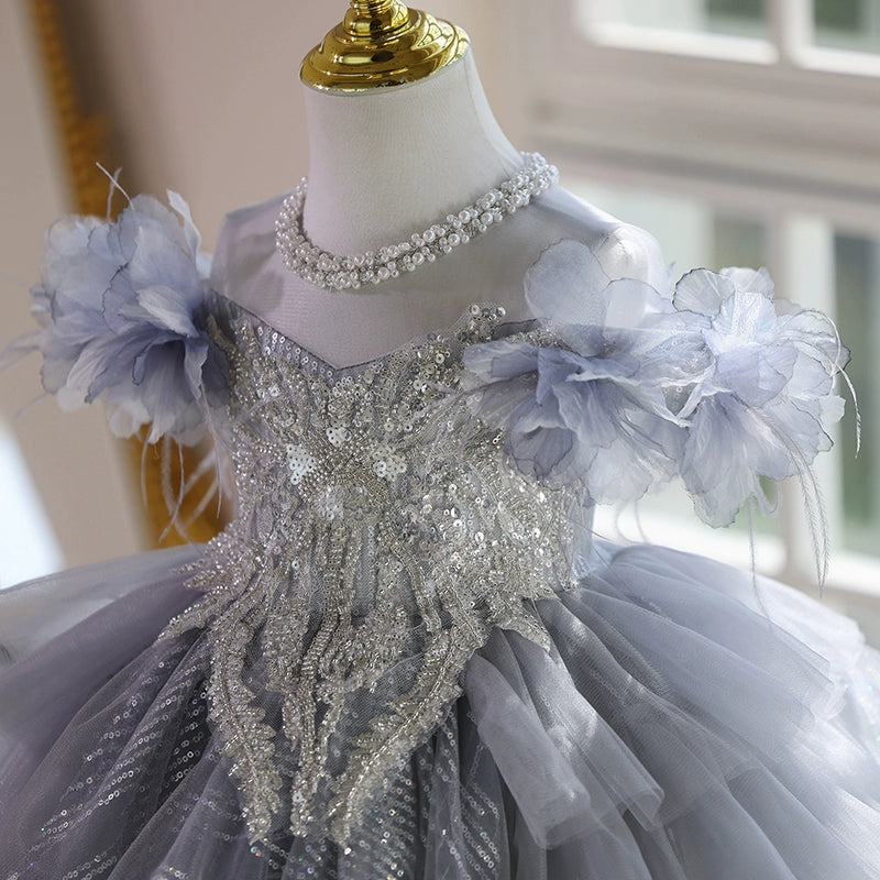 Princess Dress for Girls - Gray Ball Gown Birthday Party Dress for Kids | Perfect for Birthday Parties, Pageants, and Special Occasions