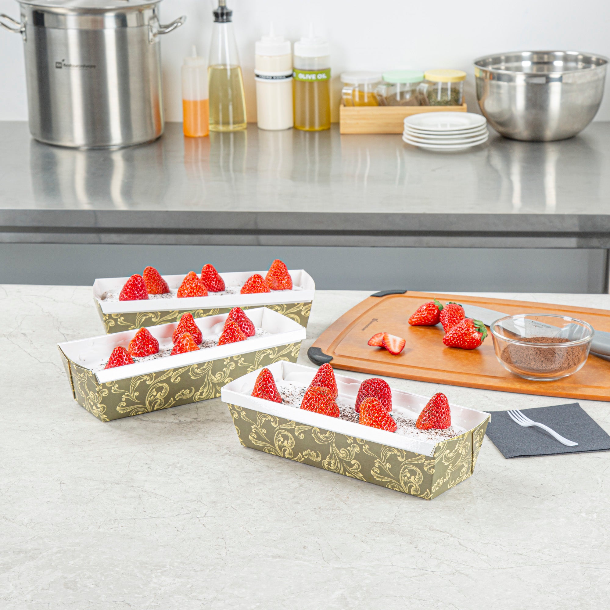 Bake Tek 42 oz Dark Green Vintage Floral Paper Baking Loaf Pan - Greaseproof, 10 x 3.5 x 2.5 Inches, 100 Count Box - Perfect for Homemade Bread, Cakes & Party Treats