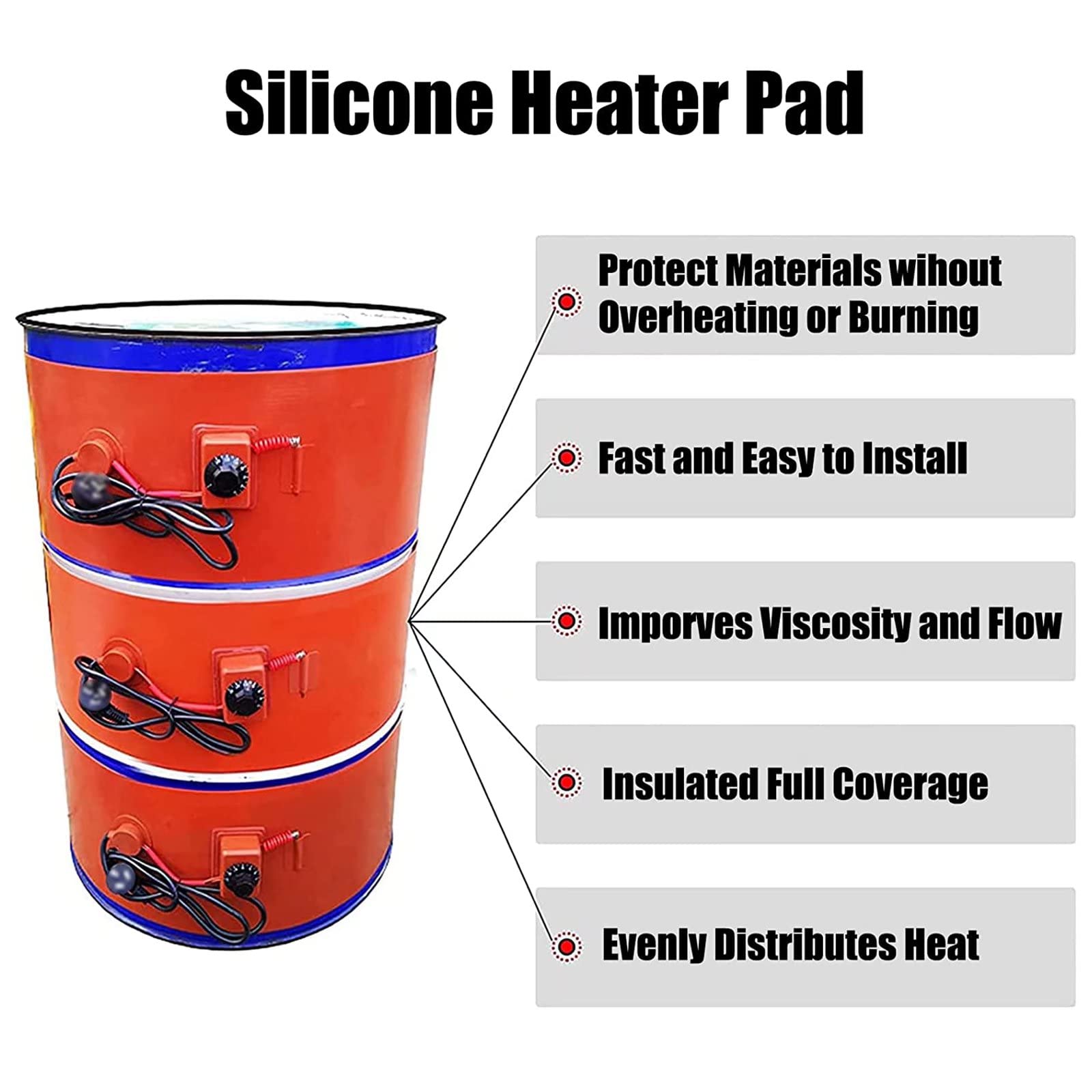 53/55 Gallon Metal Drum Pail Heater - 120V/220V Electric Barrel Heater with Adjustable Thermostat | Silicone Heating Wrap for Honey Oil, Wax & Chemical Storage | Perfect for Winter Drum Warming & Industrial Use