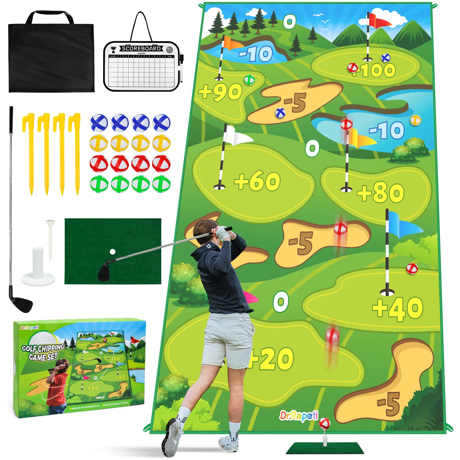 **Dr.Rapeti Golf Chipping Game Set – Indoor & Outdoor Golf Training Equipment for Kids & Adults – Perfect for Beginners & Advanced Players – Family Golf Practice & Gift for Golf Lovers (60 x 40 Inch) – Great for Backyard, Parties & Fun Outdoor Activities**