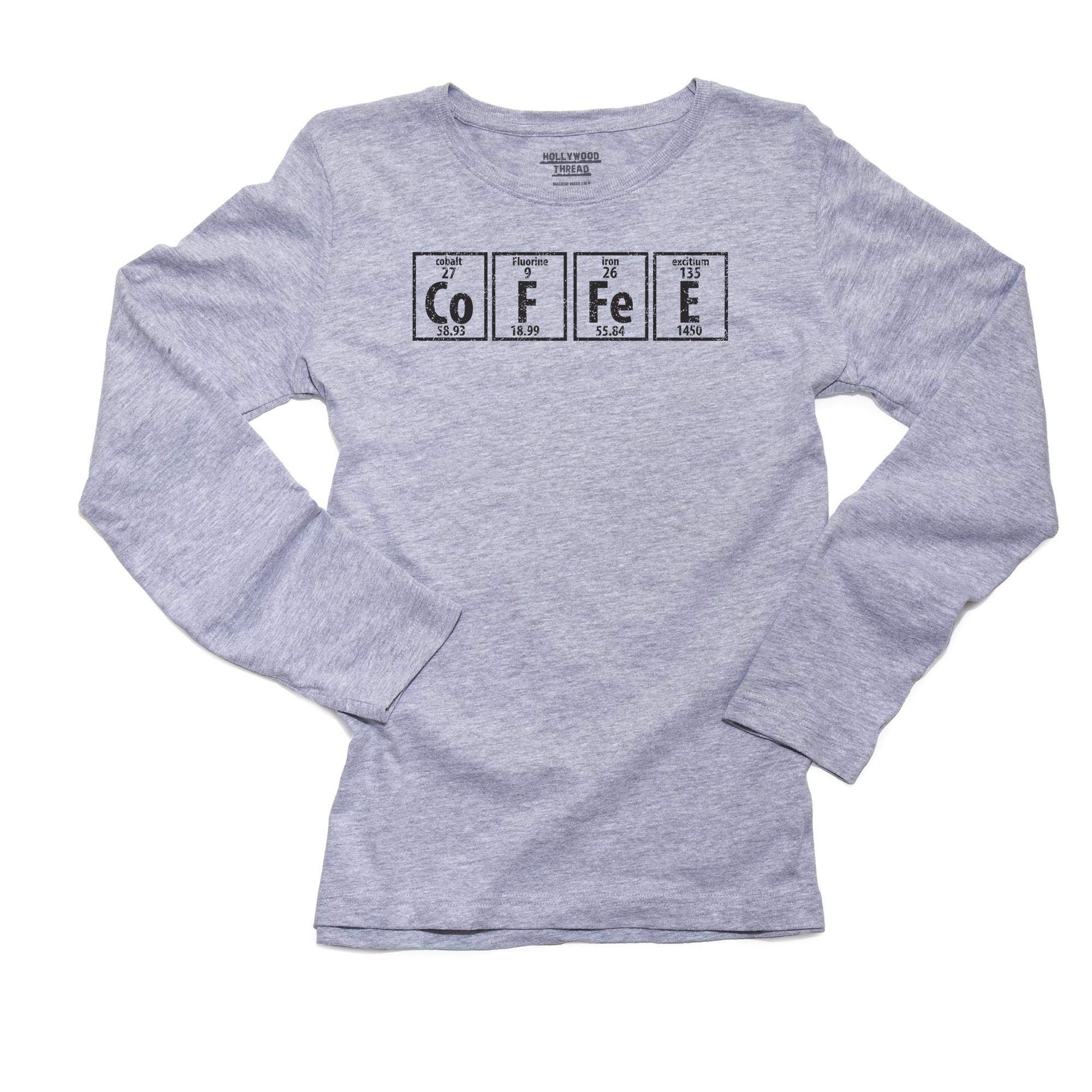 Funny Chemistry Science Women's Long Sleeve T-Shirt - Hollywood Thread Coffee Periodic Table Design | Perfect Gift for Science Lovers & Coffee Enthusiasts | Great for Casual Wear, Lab Days & Coffee Dates