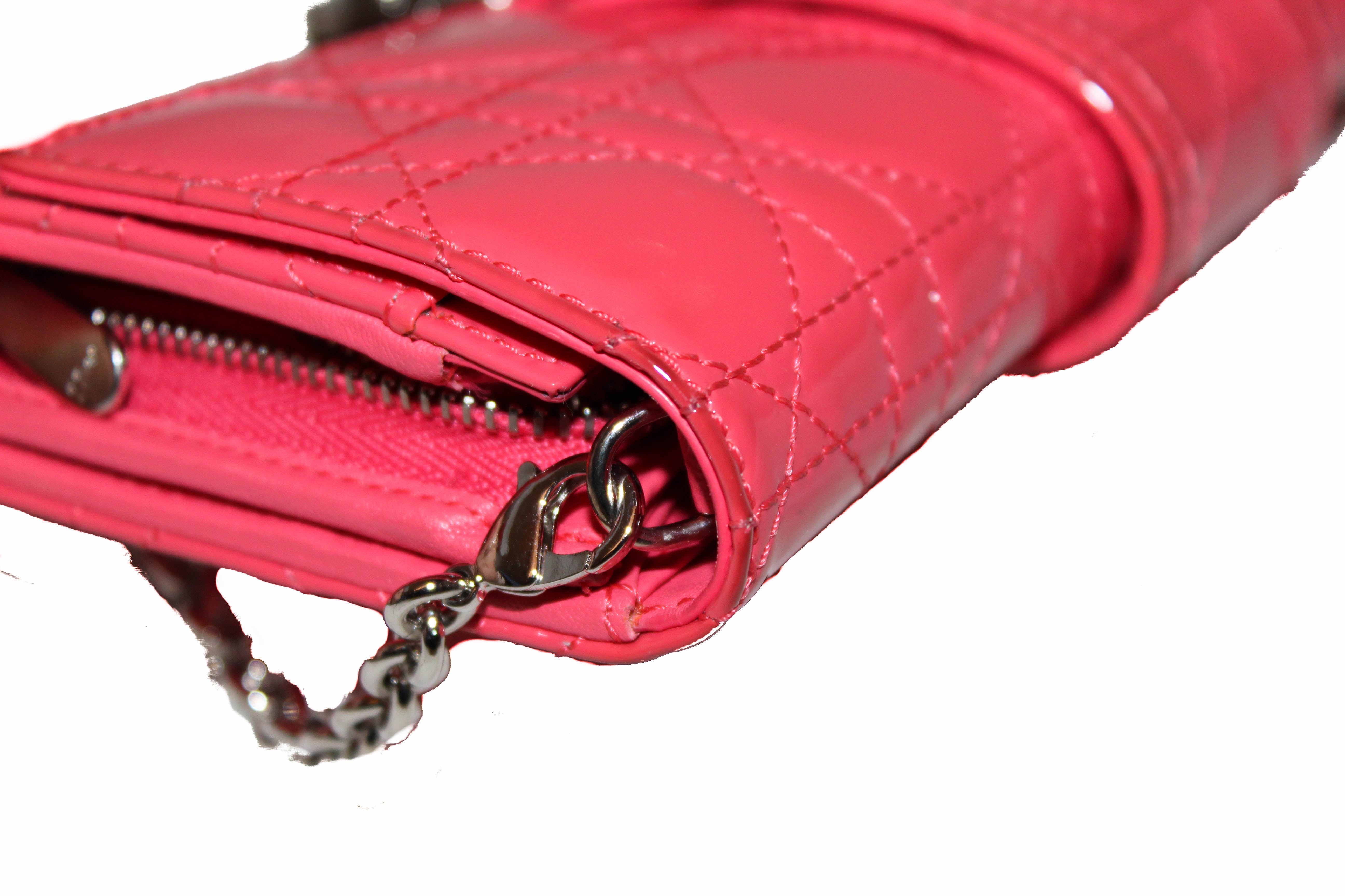 Christian Dior Coral Red Patent Leather Cannage Miss Dior Rendezvous Wallet - Luxury Designer Clutch for Women, Perfect for Evening Parties & Special Occasions