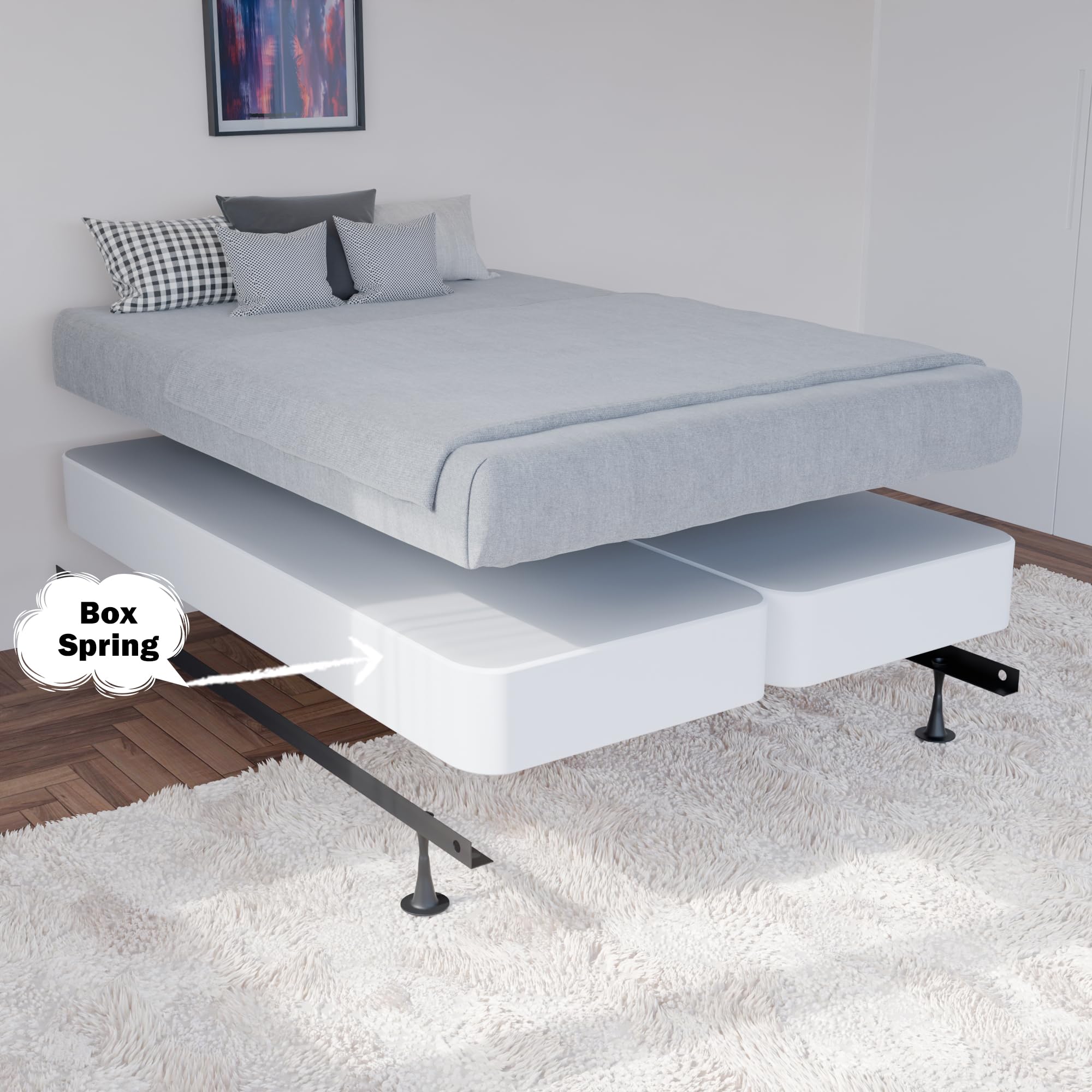 Greaton 4-Inch Sturdy Box Spring for Queen Mattress Support - Durable & Fully Assembled Natural Wood Foundation (White) | Bed Frame Support, Guest Room & Dorm Essentials