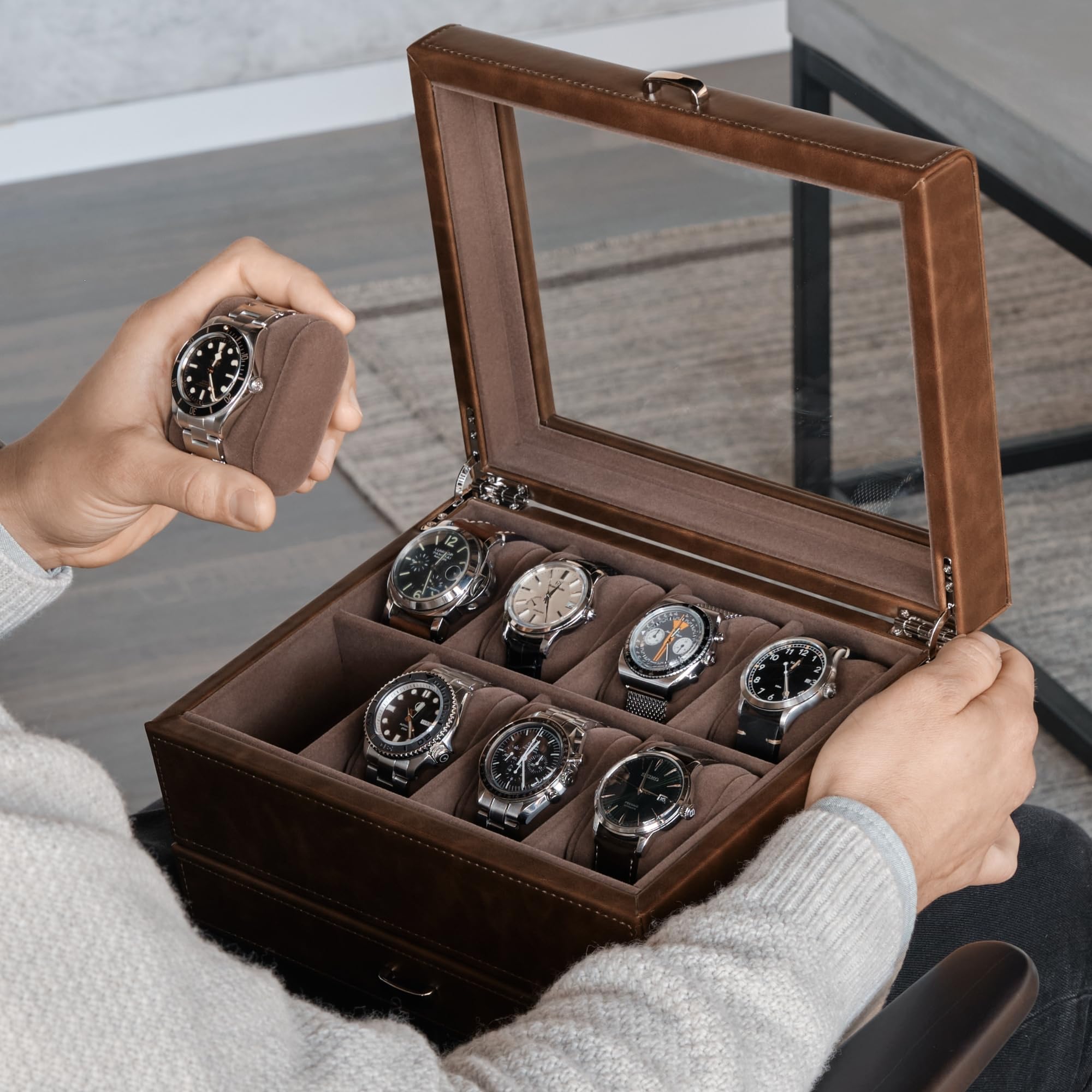 Premium 8-Slot Watch Box with Drawer - Luxury Watch Storage for Men | Perfect for Travel & Display