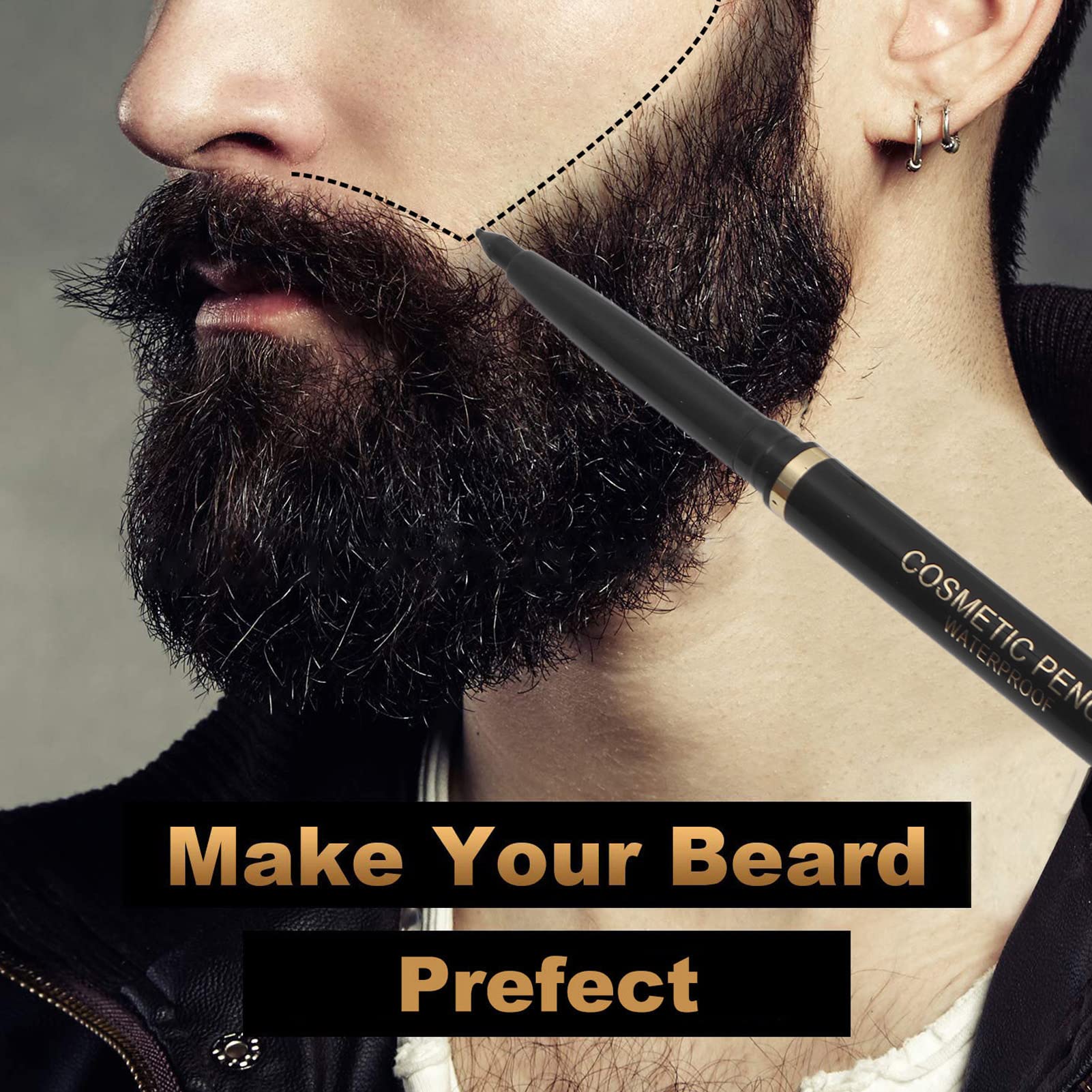 Beard Filler Pen for Men - 3 Pack Beard Contour Pencils in White, Black & Brown - Natural Looking Facial Hair Enhancer & Color Touch Up - Perfect for Sparse Beards, Patchy Areas & Grooming Routine (Home, Travel, Daily Use)