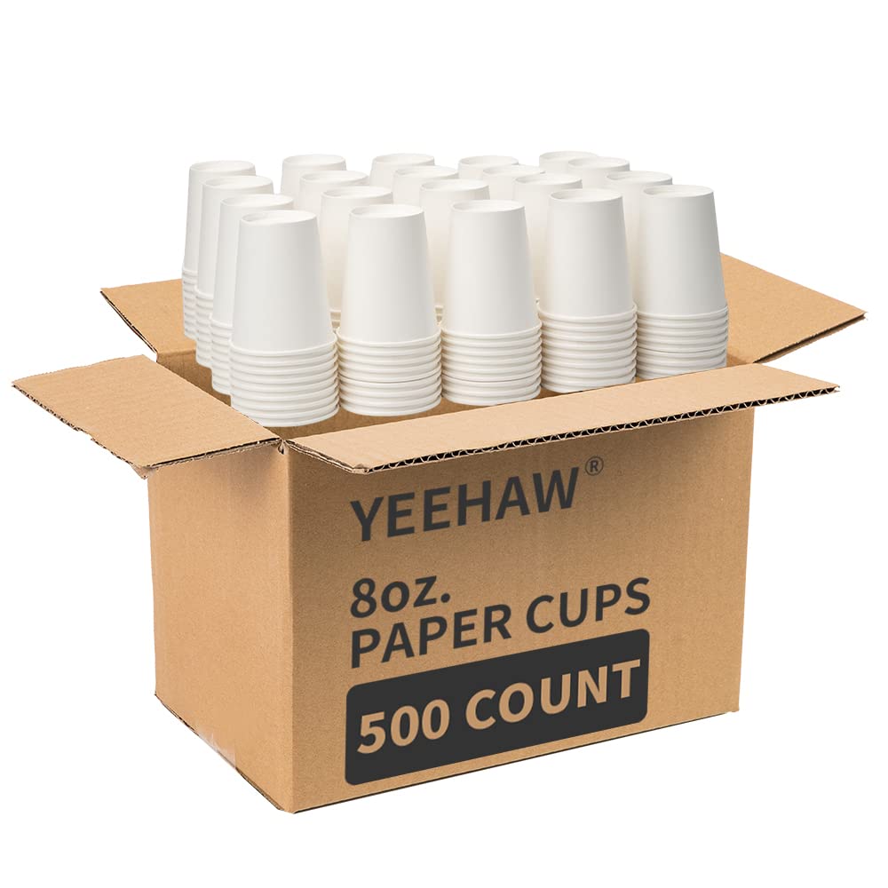 YEEHAW 8 oz 1000 Pack Disposable Paper Coffee Cups - White Hot Drink Cups for Coffee, Tea, Hot Chocolate | Leak-Proof & Eco-Friendly | Perfect for Cafes, Restaurants, Offices & Home Use | Great for Morning Coffee, Office Breaks & Family Gatherings