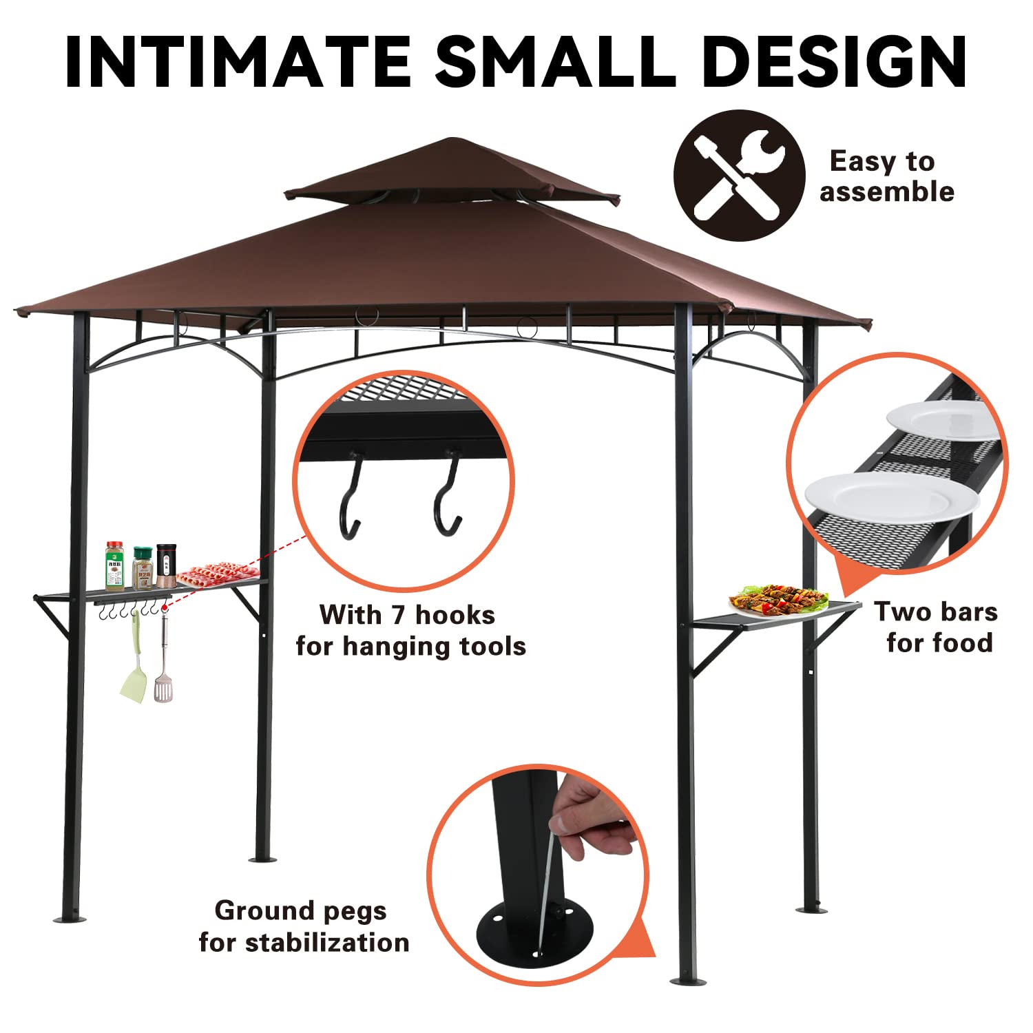 8'x5' Brown BBQ Gazebo Canopy with Air Vent & Double Tiered Design - Outdoor Grill Shelter for Backyard, Patio, and Garden Barbecue Parties