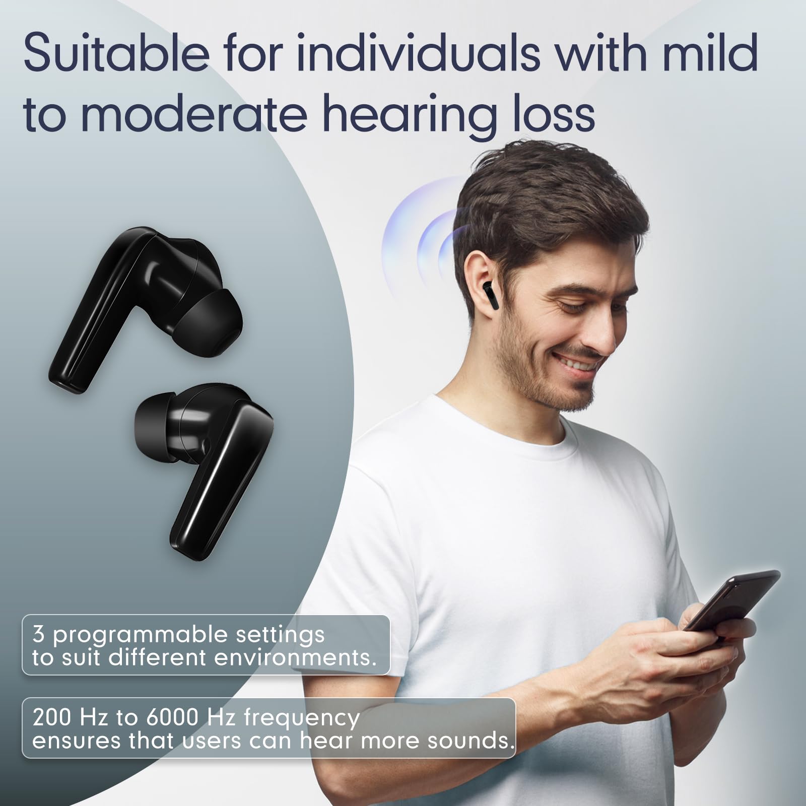 Rechargeable 64-Channel WDRC Hearing Aids for Seniors & Adults - Bluetooth OTC Hearing Amplifier with Noise Cancellation & Dual Microphone (Black) - Ideal for TV Watching, Phone Calls & Social Gatherings