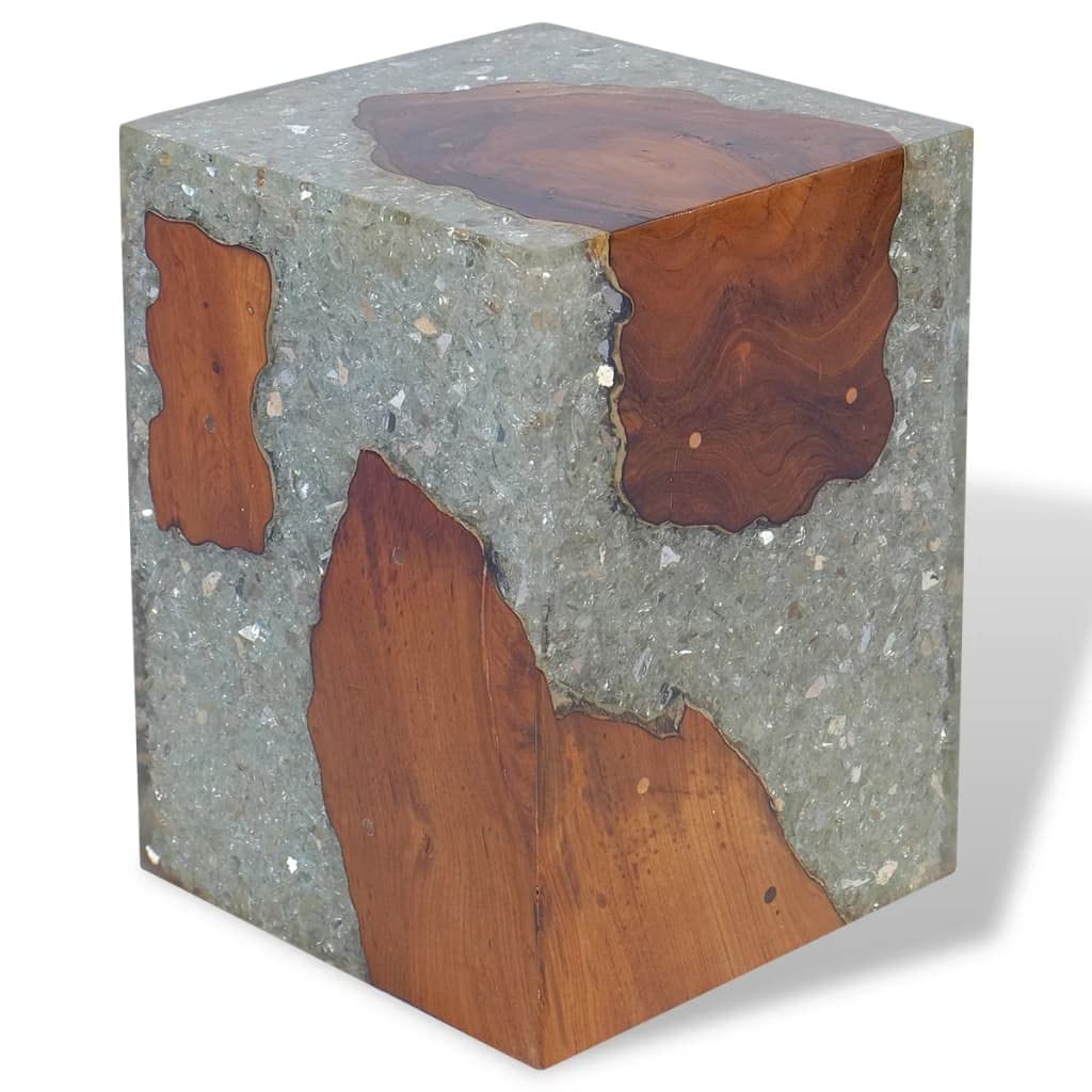 CHARMMA Solid Teak Wood Stool - Natural Live Edge Tree Stump Stool, Side Table, Plant Stand & Nightstand for Indoor/Outdoor Use - 11.8