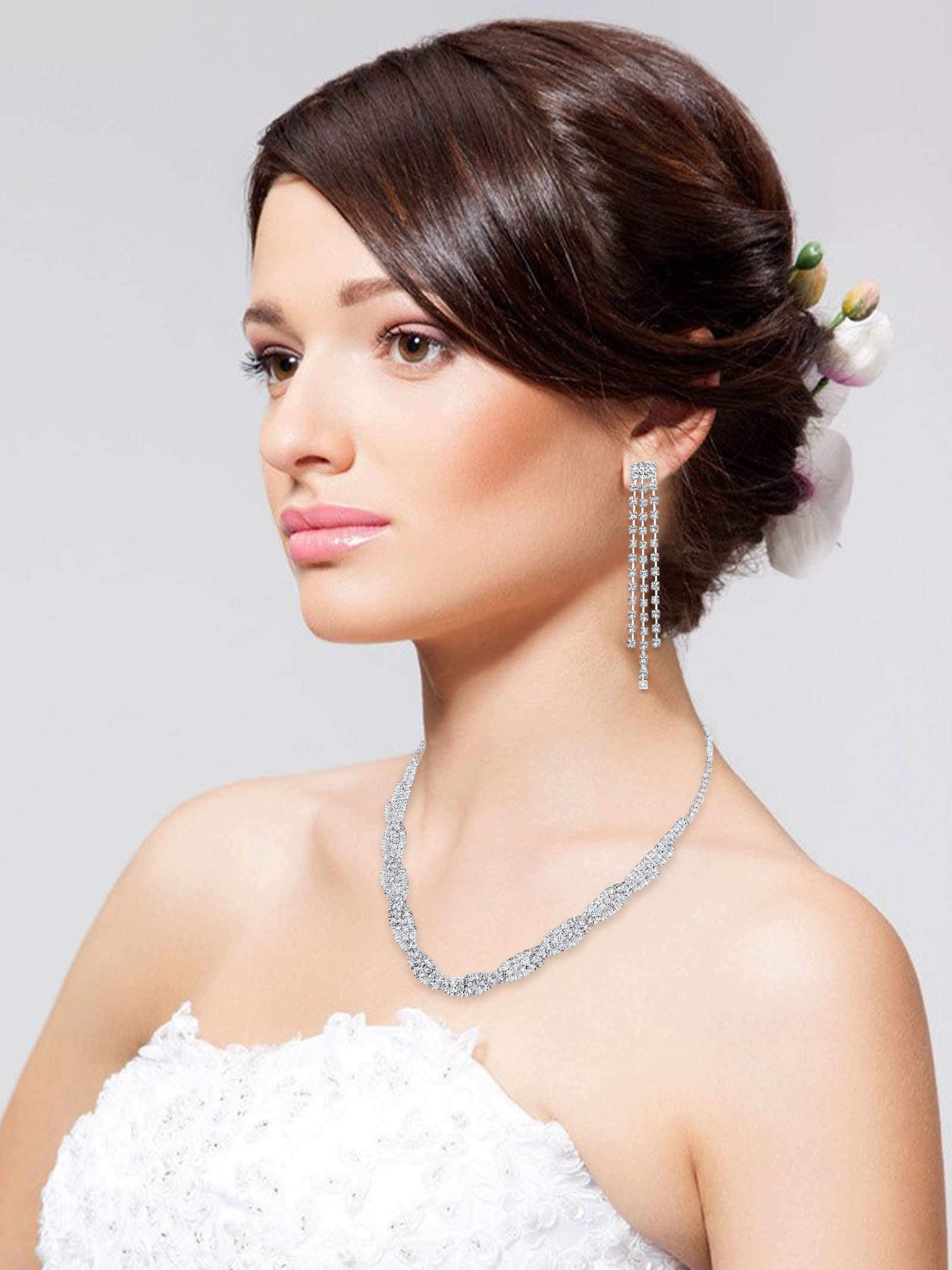Sparkling Silver Bridal Jewelry Set - Crystal Necklace & Earrings for Weddings, Prom, Bridesmaids & Special Occasions | Elegant Accessories for Bridal Dresses & Evening Gowns