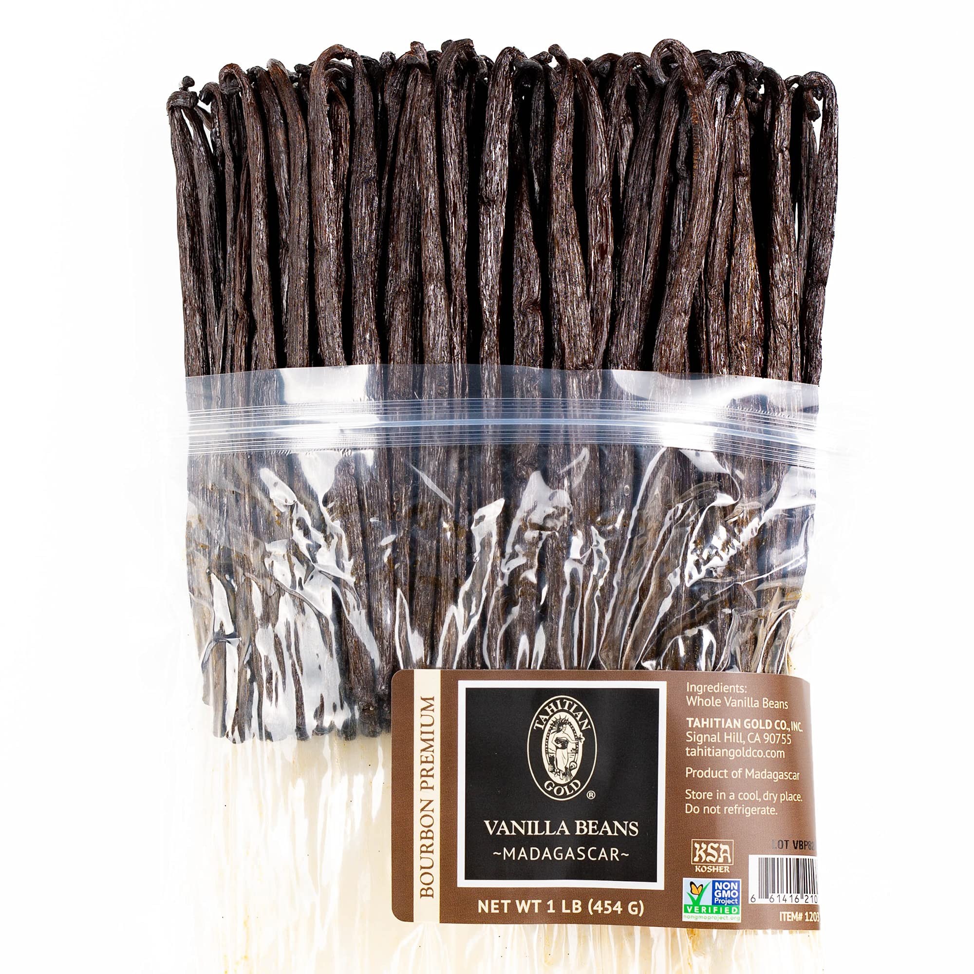 Premium Madagascar Bourbon Vanilla Beans - Tahitian Gold Gourmet Grade, Non-GMO Project Verified, 1 Pound Bag - Perfect for Baking, Desserts & Homemade Extracts
