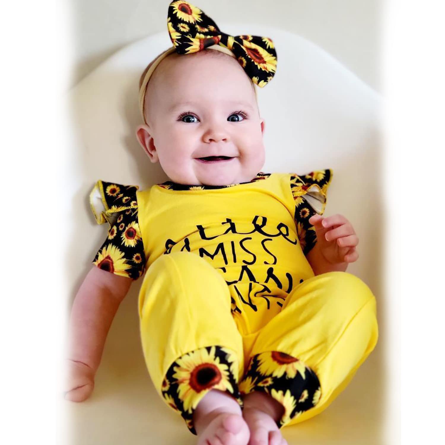 HINTINA Newborn Baby Girl Outfit Set - Letter Print Romper Jumpsuit with Gloves & Headband | Perfect for Preemie Photoshoots, Hospital Coming Home & Gift Giving