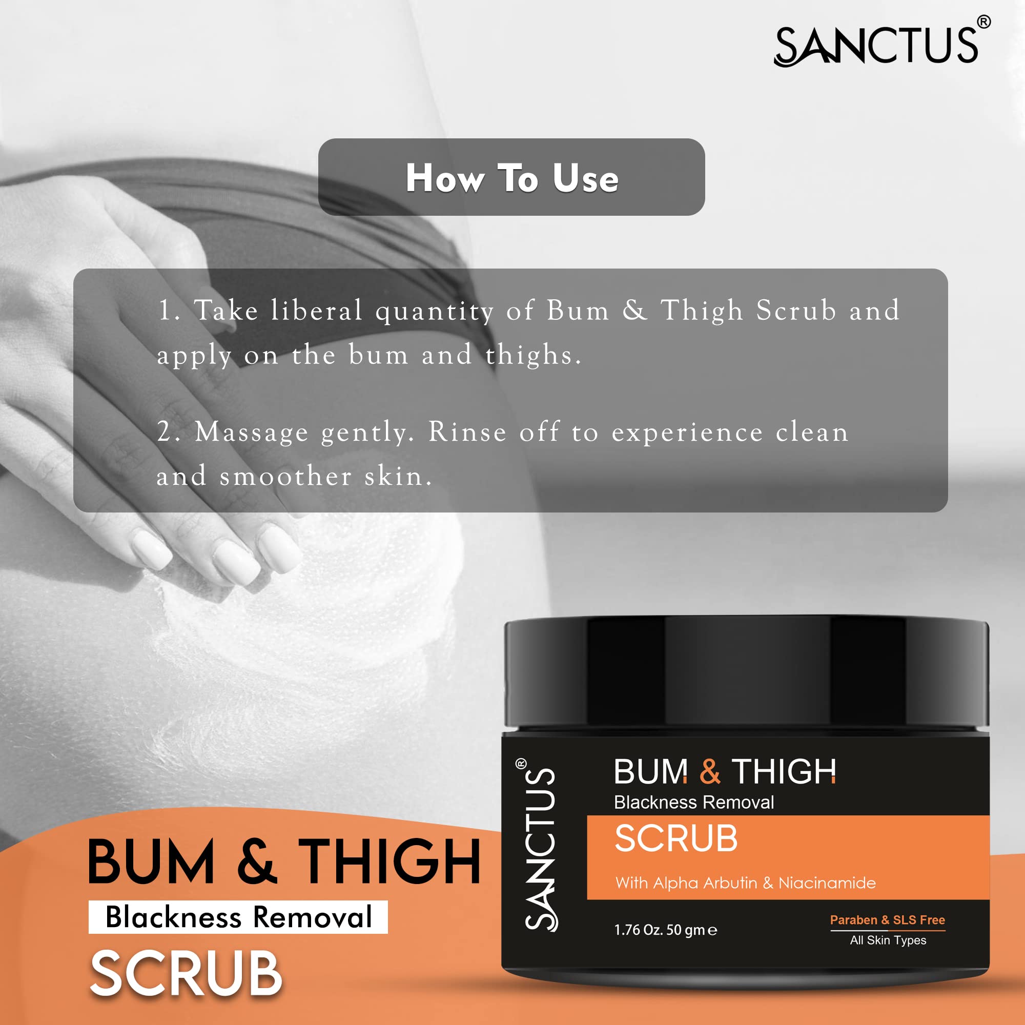 Bum & Thigh Whitening Scrub - Exfoliating Body Scrub for Dark Spot Removal, Skin Brightening & Smoothing - Natural Skin Lightening Treatment for Soft, Nourished Skin - Perfect for Post-Workout Care & Summer Body Prep