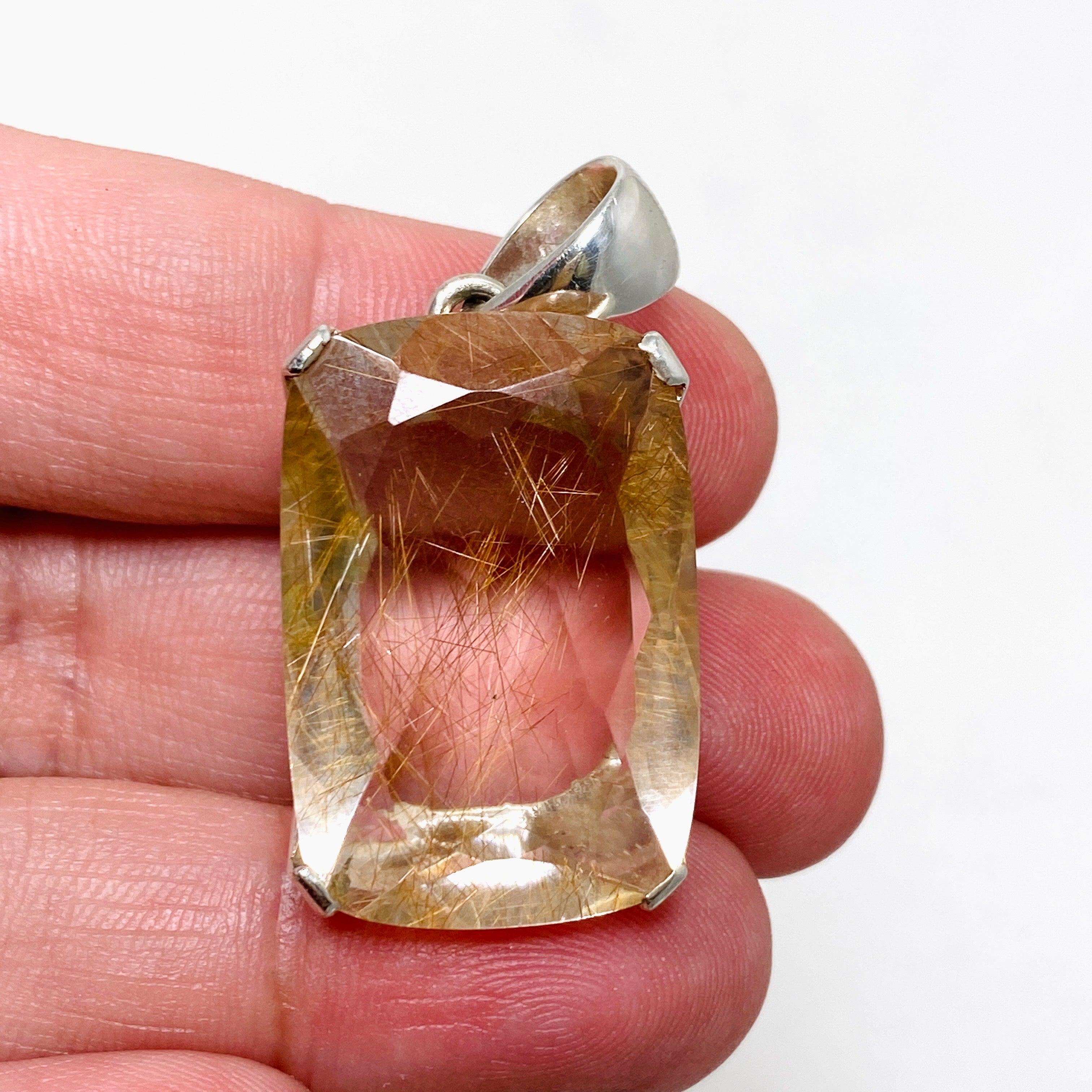 Natural Rutilated Quartz Faceted Rectangular Pendant Necklace - Elegant Crystal Jewelry for Women, Perfect for Gifts, Meditation & Spiritual Healing