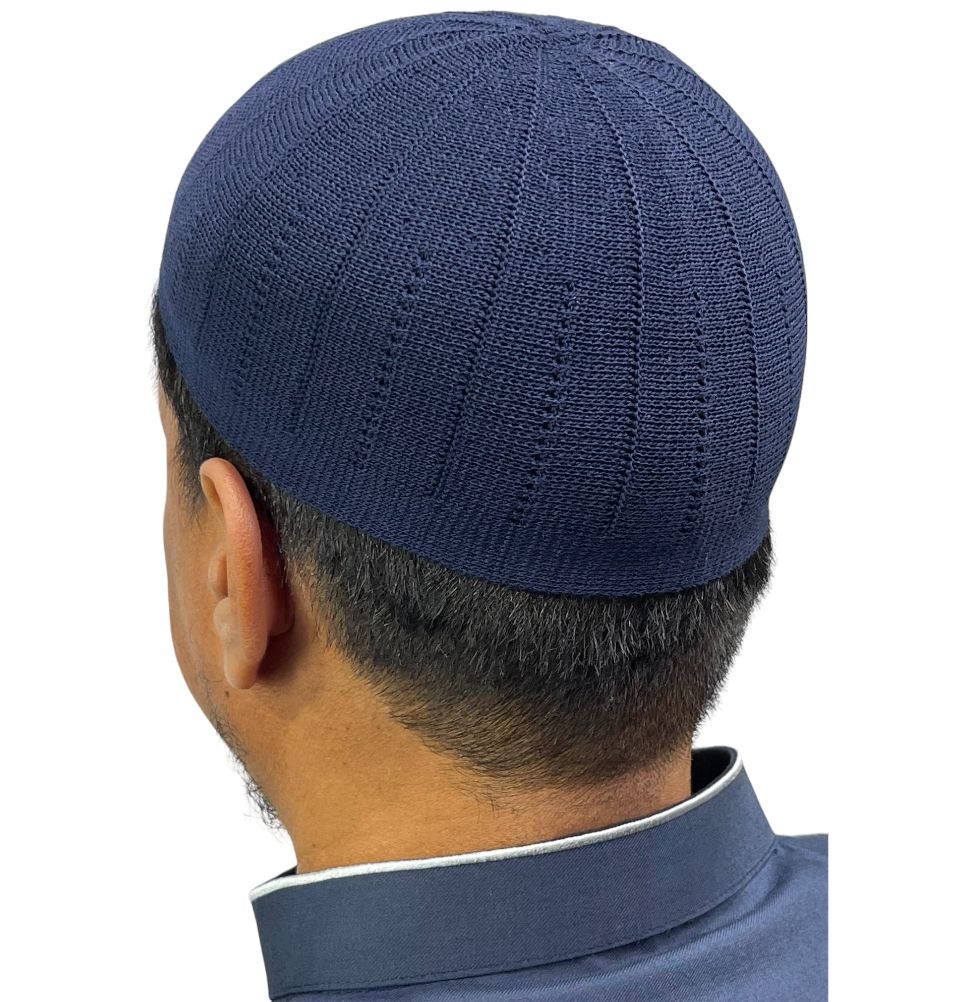 Islamic Men's Knitted Kufi VS1 Navy Blue - Comfortable Prayer Cap for Muslim Men - Perfect for Daily Wear, Mosque Prayers & Special Occasions