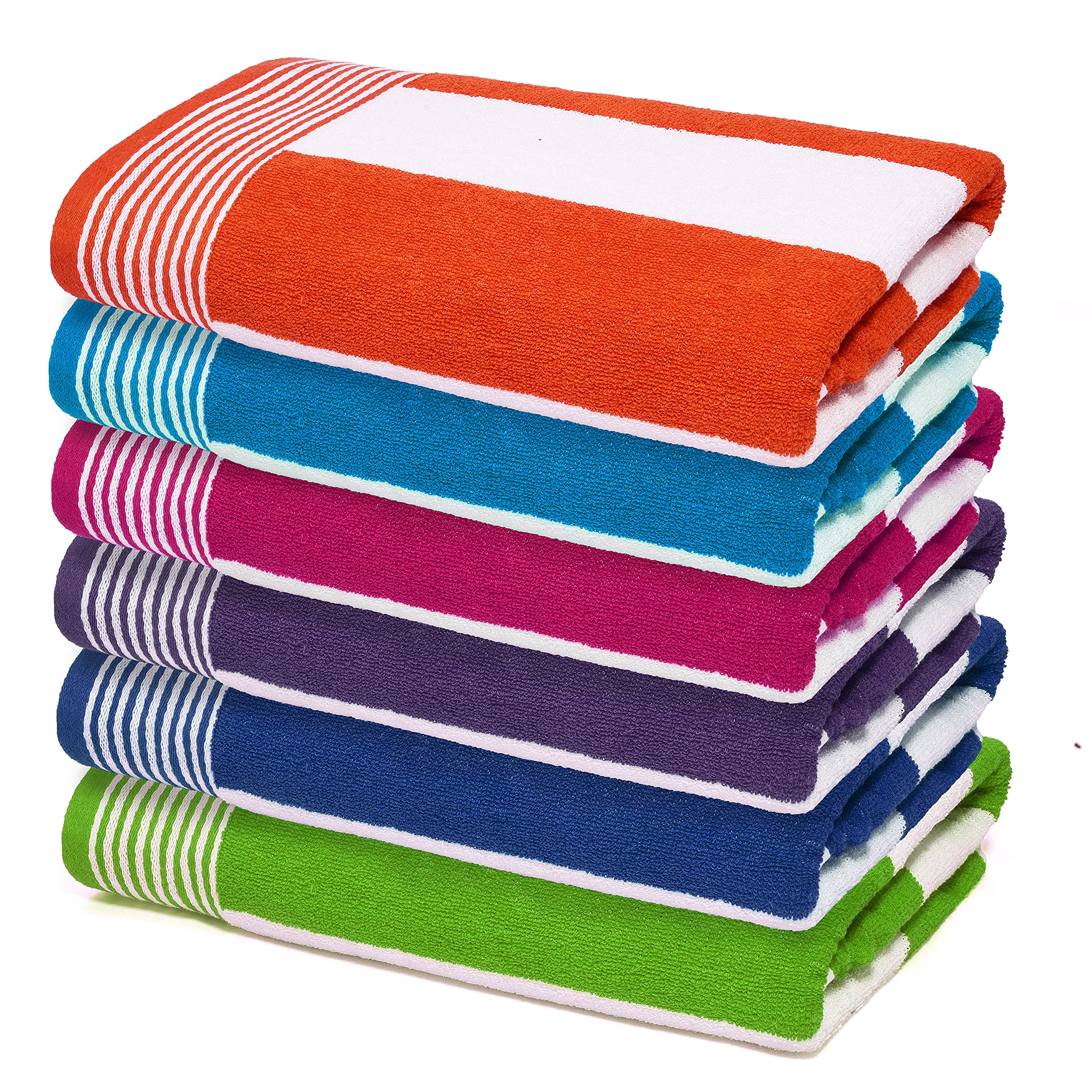 Premium 100% Cotton Cabana Stripe Bath Towels Set of 6 - Ultra Soft & Quick Dry (30
