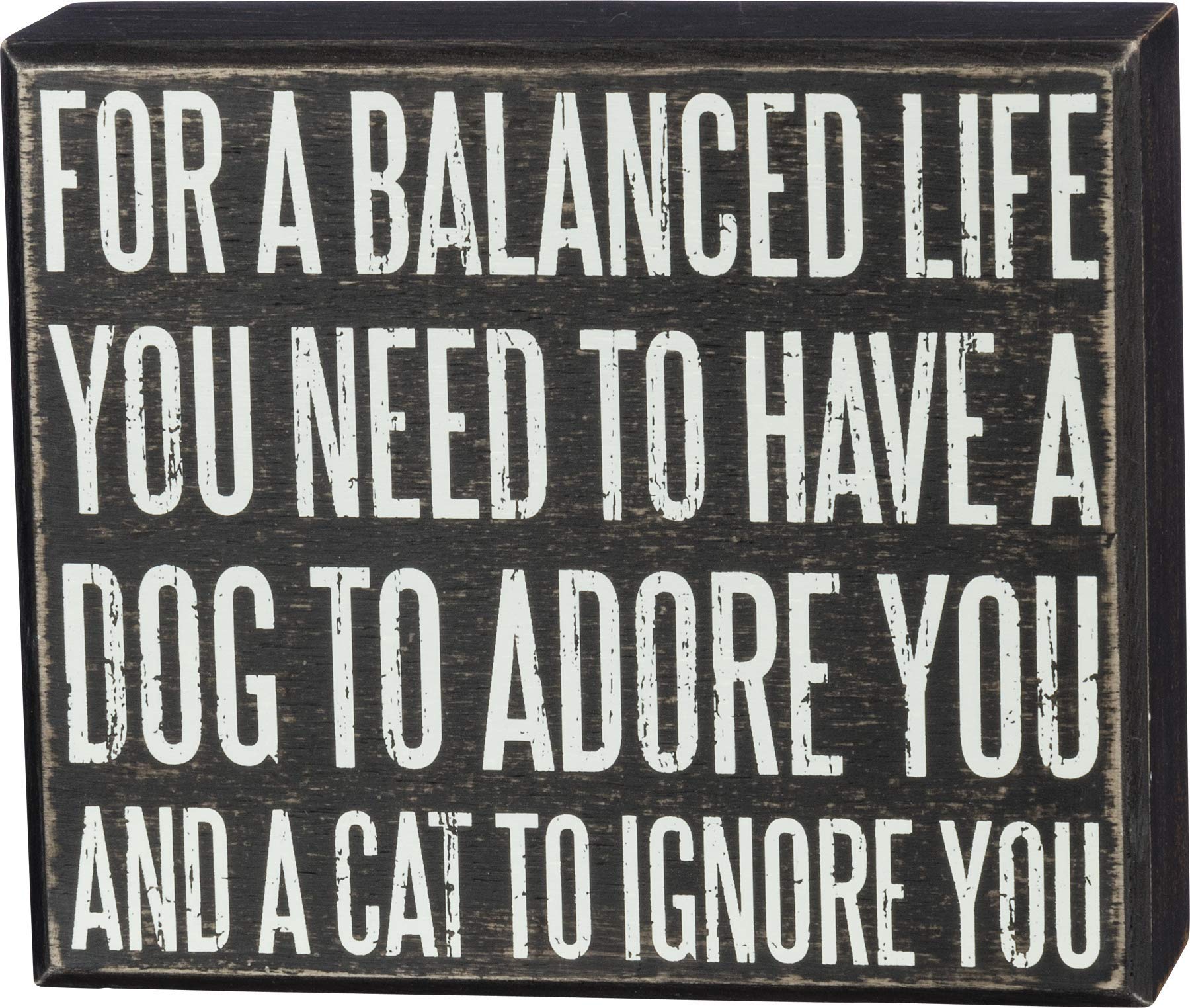 KIEJAW Classic Wooden Box Sign - 5x5x1.5 Inches Rustic Home Decor for Balanced Life - Perfect for Farmhouse, Office Desk & Meditation Space Décor