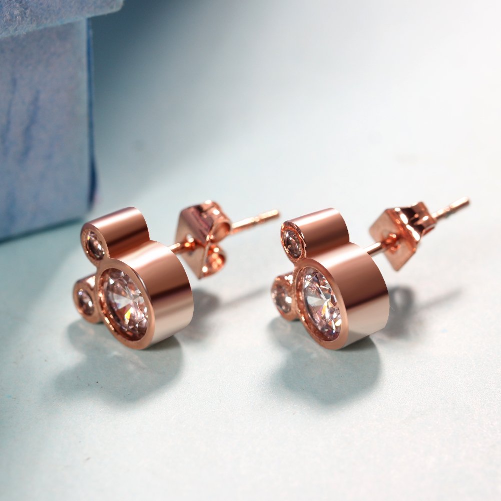 Deelan Women's Rose Gold Plated Mickey Mouse Stud Earrings with Zircon - Cute Disney Jewelry for Wedding, Party & Gift Giving - Perfect for Disney Fans, Bridesmaids & Fashion Accessories