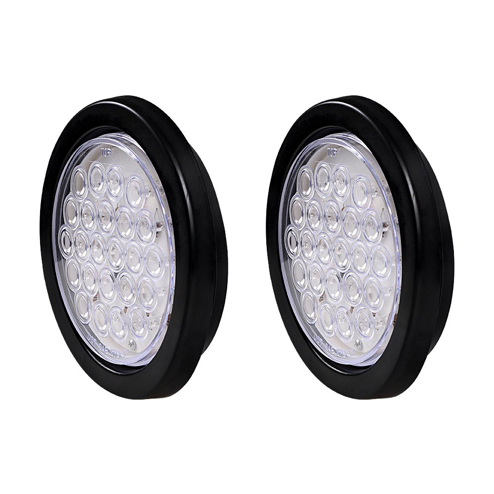 Astra Depot 16PCS 4 Inch Round Red 24-LED Clear Lens Tail Lights - Stop, Brake, Running & Parking Lamps with Grommet & Plug - Compatible with Truck, Trailer, RV, ATV, UTV & Boat - Perfect for Off-Road Adventures & Nighttime Safety