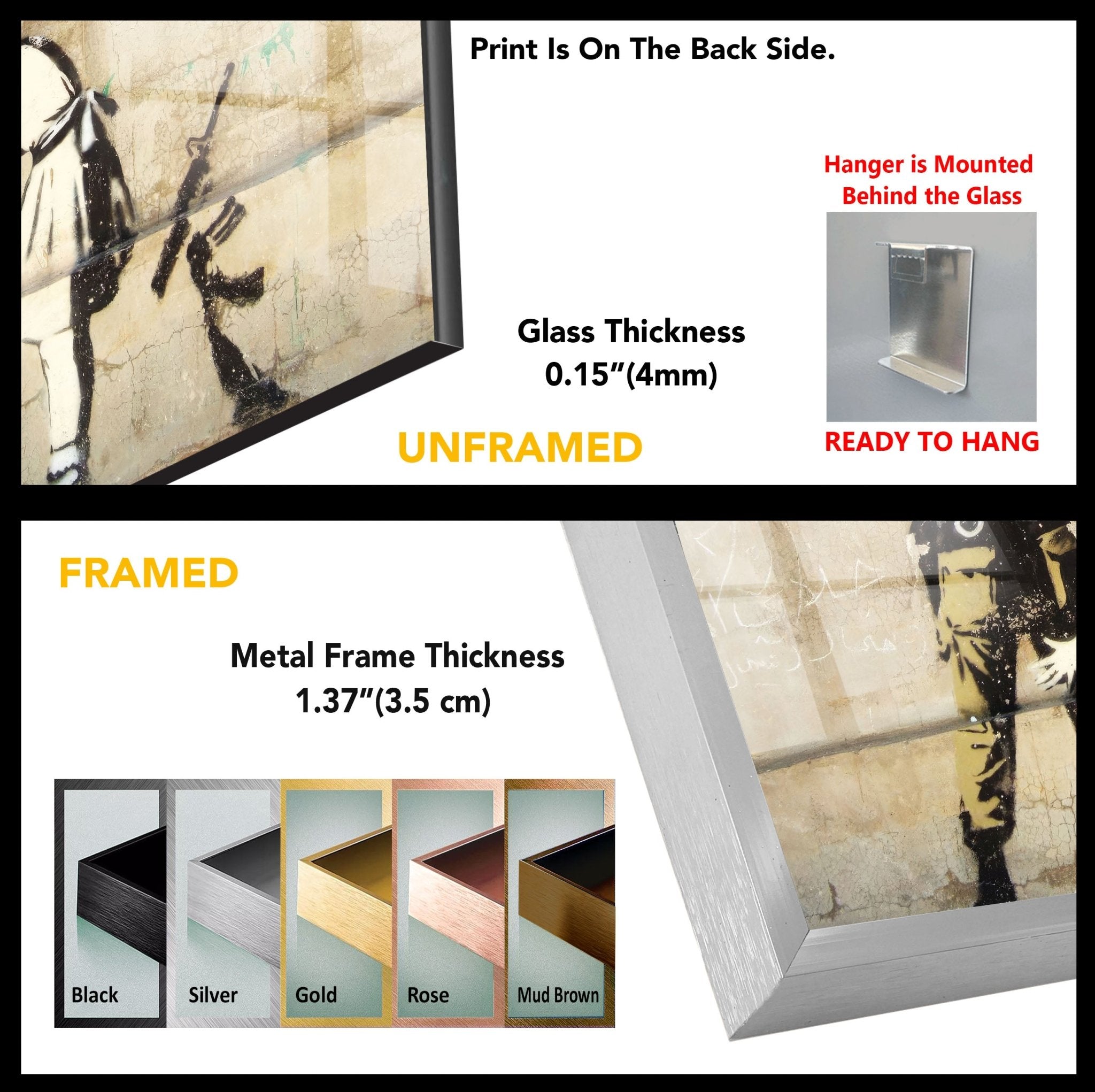 Banksy Girl Frisking Soldier Glass Wall Art - Stunning Home Decor for Living Room, Office & Gifts | Modern Framed Glass Print