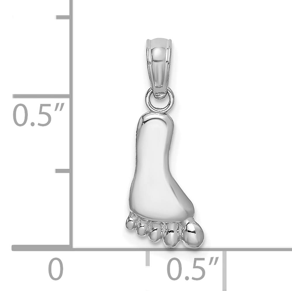 14K White Gold Foot Charm Pendant - Hang Ten Style Surf Jewelry for Beach Lovers & Surfers - Perfect for Necklaces, Bracelets & Anklets