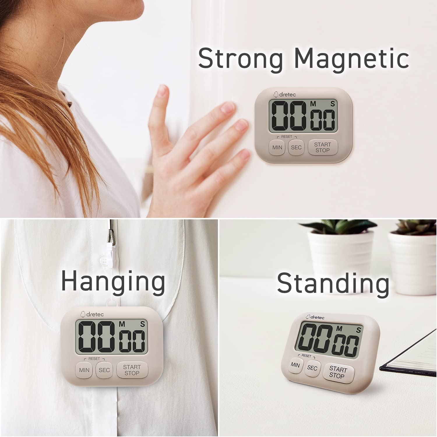 Dretec Digital Kitchen Timer with Large LCD Display - Count Up/Down, Memory Function, Strong Magnet - Officially Tested in Japan | Perfect for Cooking, Baking, Workouts & Study Sessions