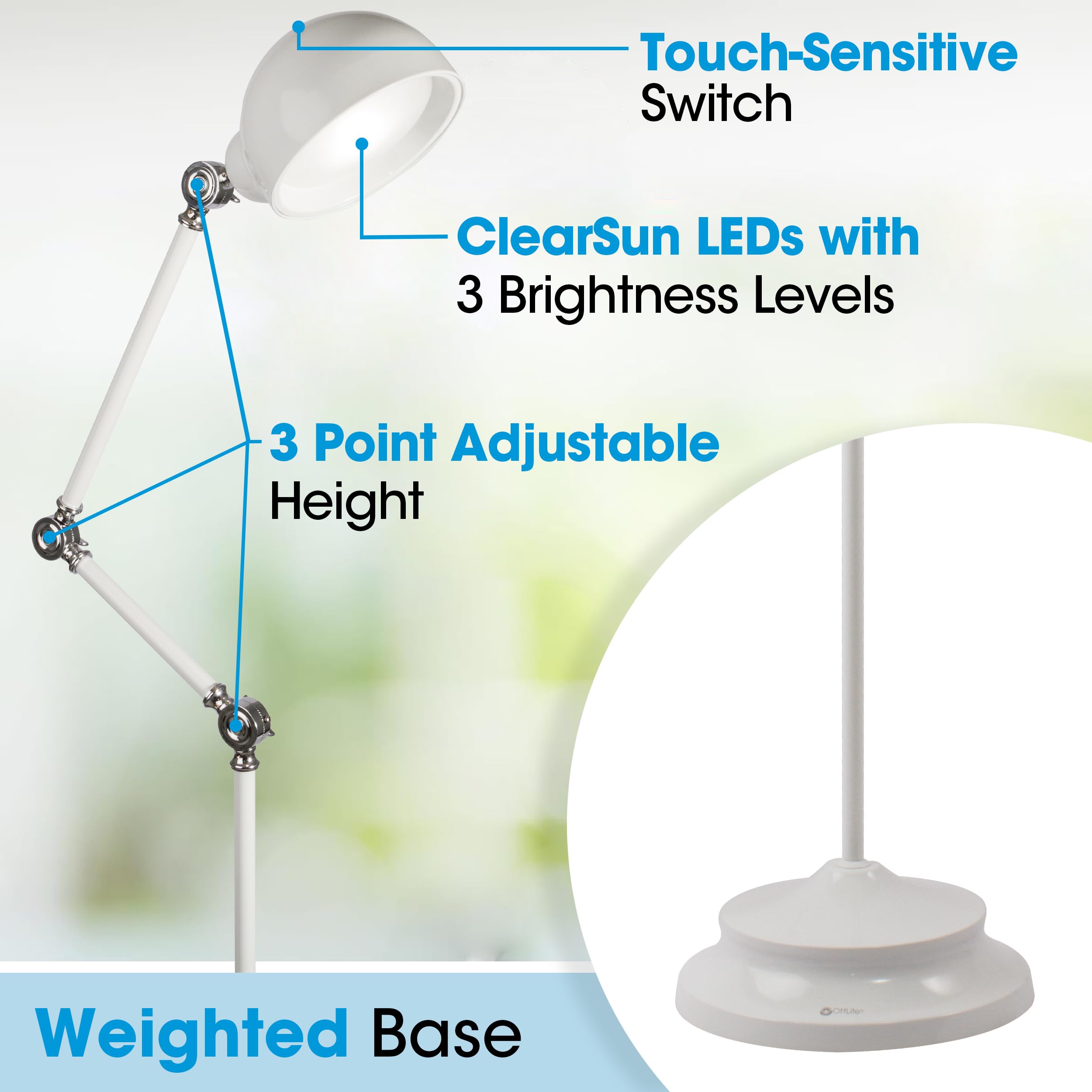 OttLite Revive LED Floor Lamp with ClearSun Technology - Adjustable Brightness, Touch Control, Eye Strain Relief - Perfect for Reading, Office Work, Study, and Home Decor
