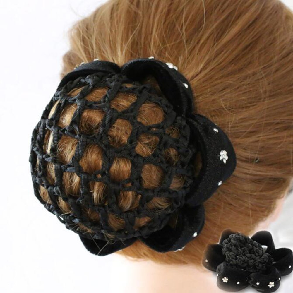 1PCS Black Women's Bun Cover Snood - Polka Dot Hair Net for Ballet Dance & Hair Accessories - Perfect for Dance Performances, Workouts & Everyday Styling