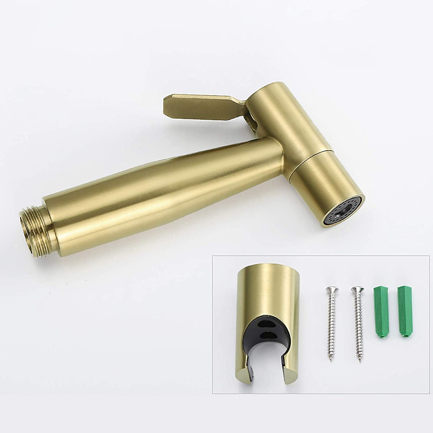 Premium Brass Cold Water Handheld Toilet Sprayer Kit - Brushed Gold Wall Mounted Diaper Sprayer with Stainless Steel Hose & Angle Valve - Perfect for Baby Cloth Diaper Cleaning & Bathroom Hygiene