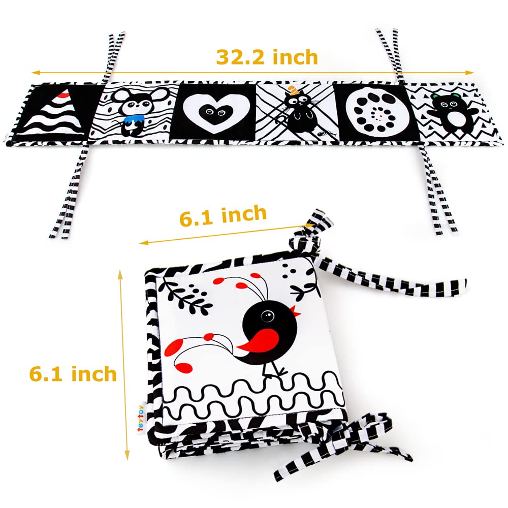 Teytoy Black and White High Contrast Baby Book - Newborn Sensory Toys 0-6 Months for Brain Development | Tummy Time, Stroller, Crib & Car Seat Activity | Soft Crinkle Folding Book for Infant Visual Stimulation and Early Learning