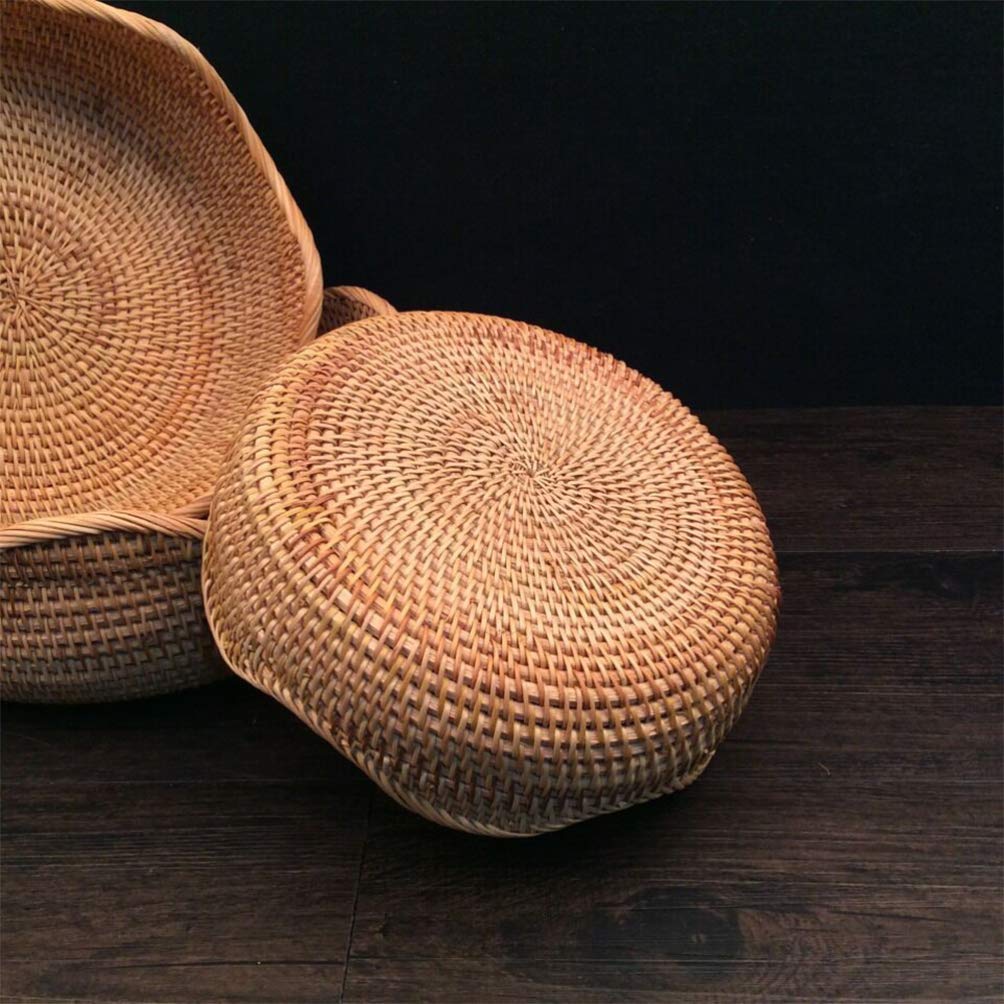 Round Rattan Fruit Basket - Woven Wicker Food Tray & Storage Bowl Holder - Kitchen Organizer & Snack Serving Bowl (Medium Size) - Perfect for Fruit Display, Kitchen Counter Storage & Party Serving