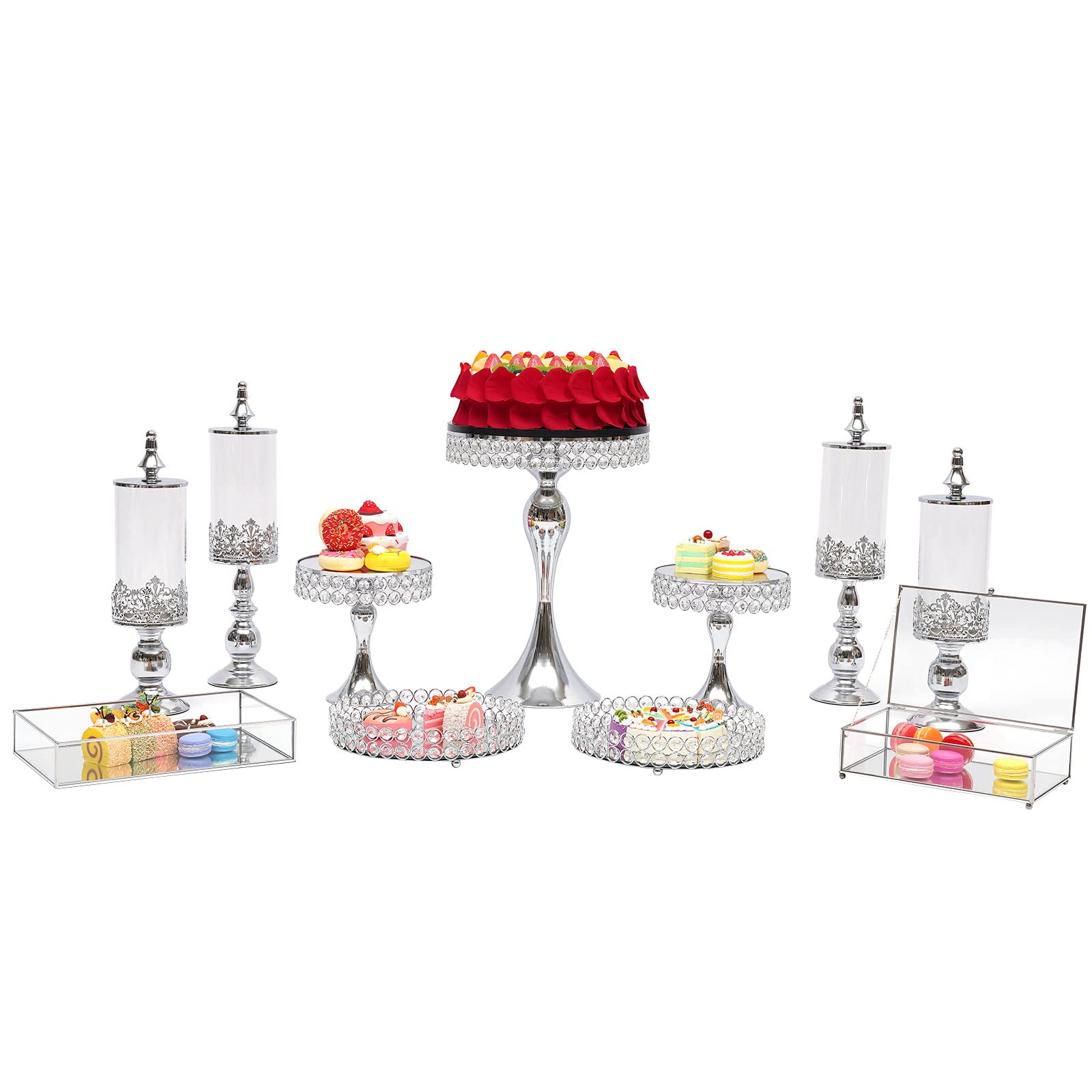 11-Piece Crystal Cupcake Stand Set - Silver Metal Dessert Display Holder for Birthday, Wedding & Party Decorations | Perfect for Displaying Cakes, Cupcakes, and Treats at Special Events