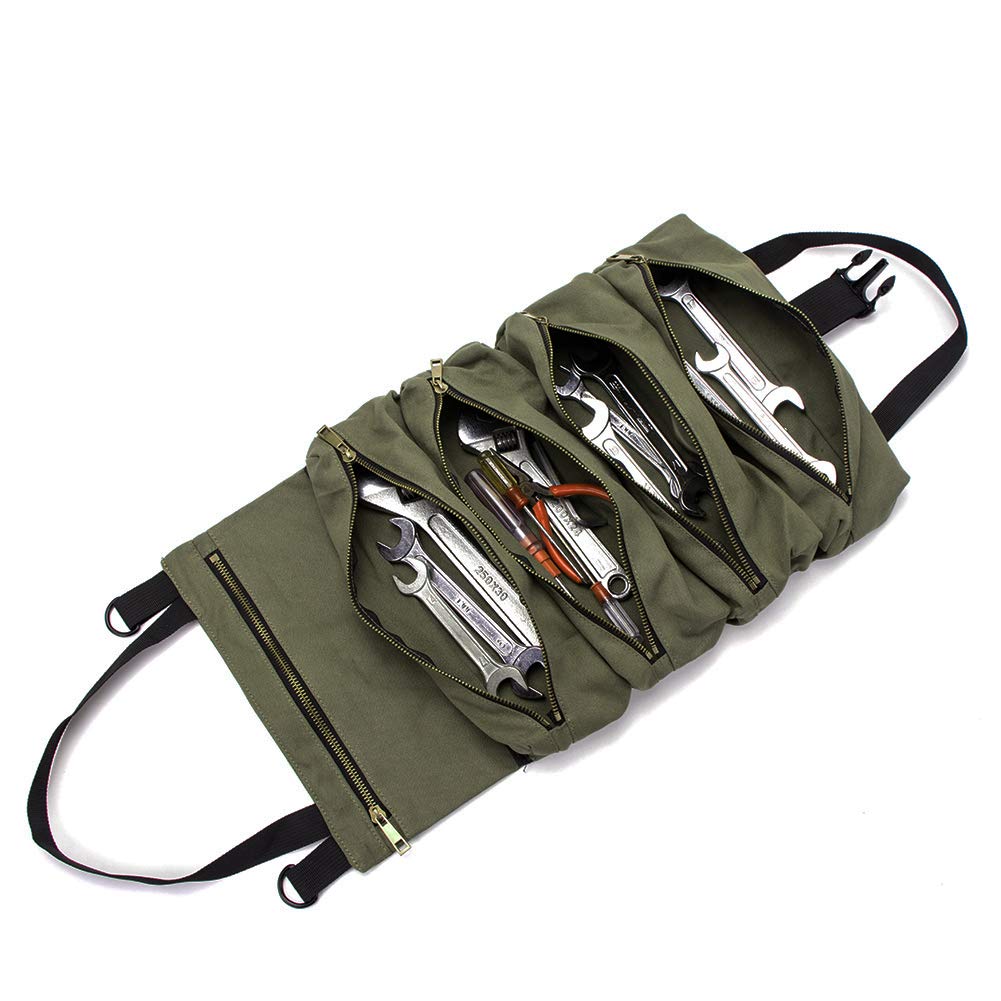 Super Roll Tool Roll - Multi-Purpose Canvas Tool Organizer for Wrenches, First Aid Kits & Camping Gear | Durable Zippered Storage Case for Car, Workshop & Outdoor Adventures