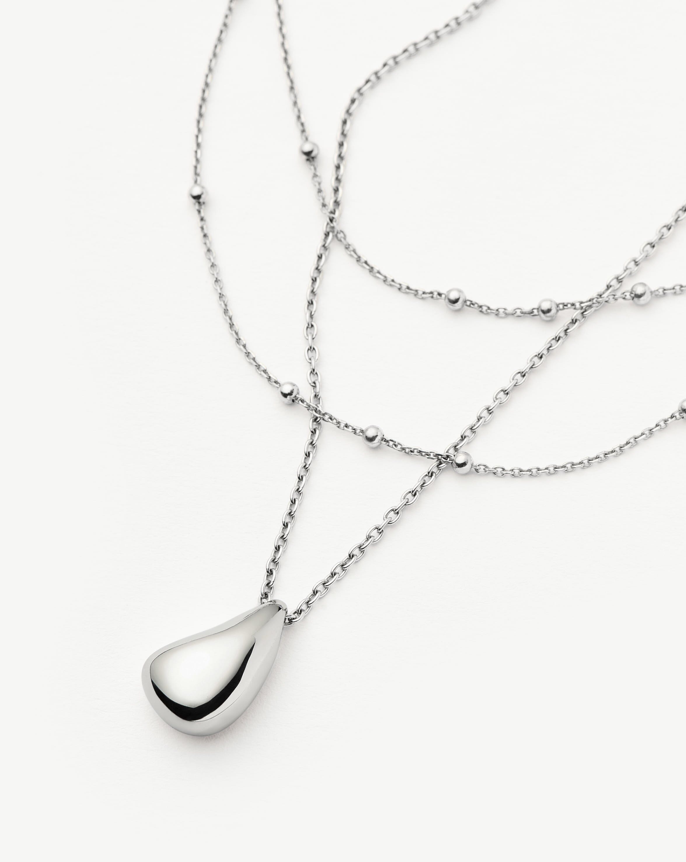 Savi Droplet Pendant & Double Necklace Set - Sterling Silver Jewelry for Women | Elegant Layered Necklace for Date Night, Wedding & Special Occasions