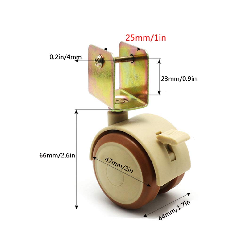 4 x 2 Inch Heavy Duty Rubber Swivel Caster Wheels with Brake - 100kg Load Capacity, Quiet Double Wheel Design, U Bracket Mount - Perfect for Cribs, Furniture, Desks, and Office Chairs (Color: 20mm/0.8 Inches) - Ideal for Nursery, Home Office, and Commercial Use