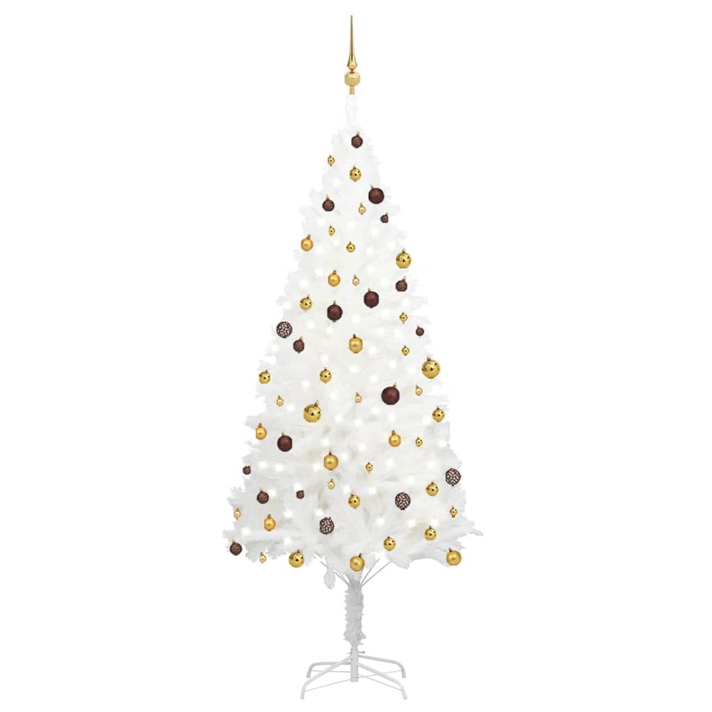 LED Pre-Lit Artificial Christmas Tree with Ball Ornaments - 7.5ft Tall Pathway Xmas Tree for Yard, Garden, Porch & Indoor Holiday Decor - 39.4