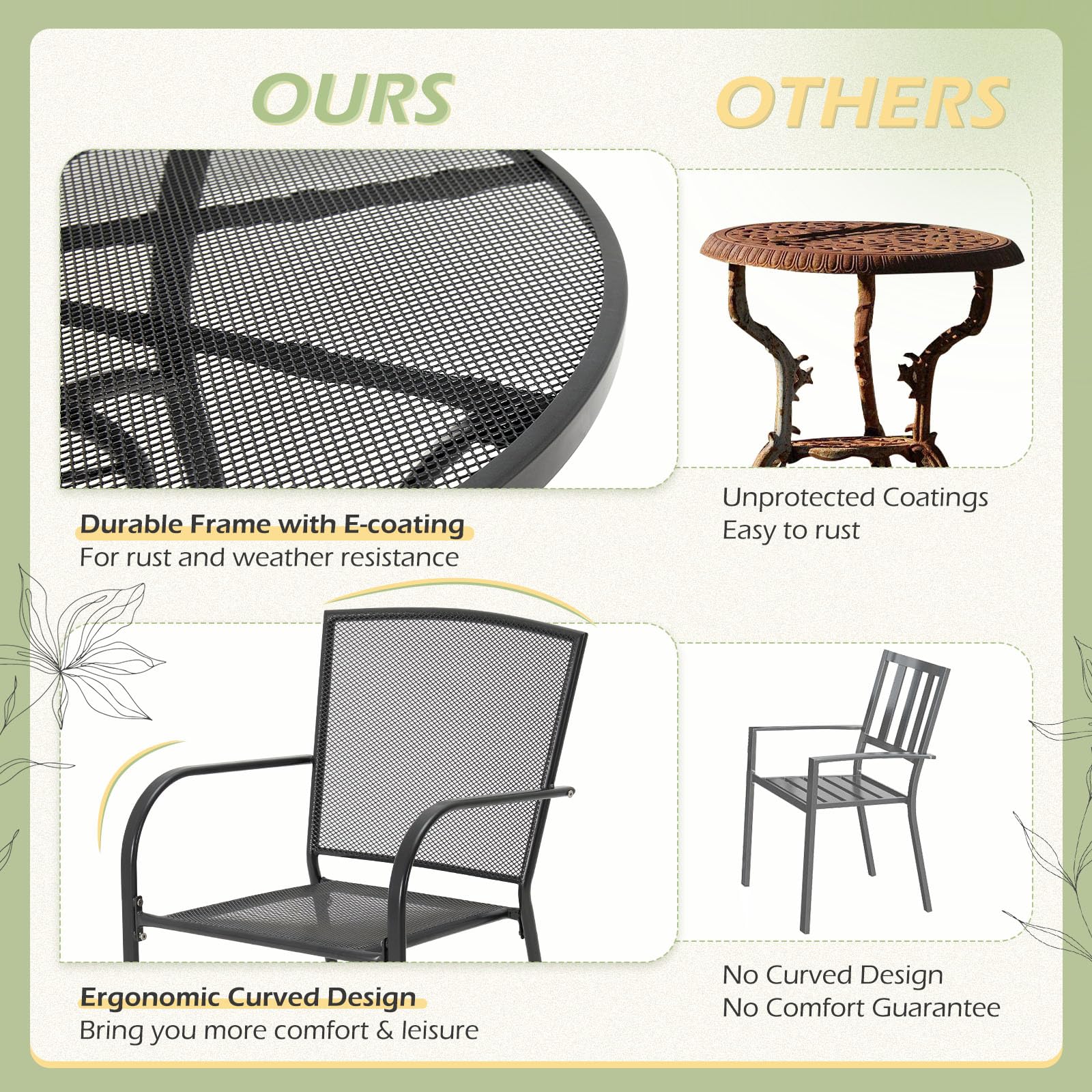 U-MAX 5-Piece Metal Outdoor Dining Set - Round Patio Table with Umbrella Hole & 4 Stackable Chairs for Garden, Deck, Bistro - Perfect for Backyard BBQs, Poolside Gatherings & Outdoor Entertaining