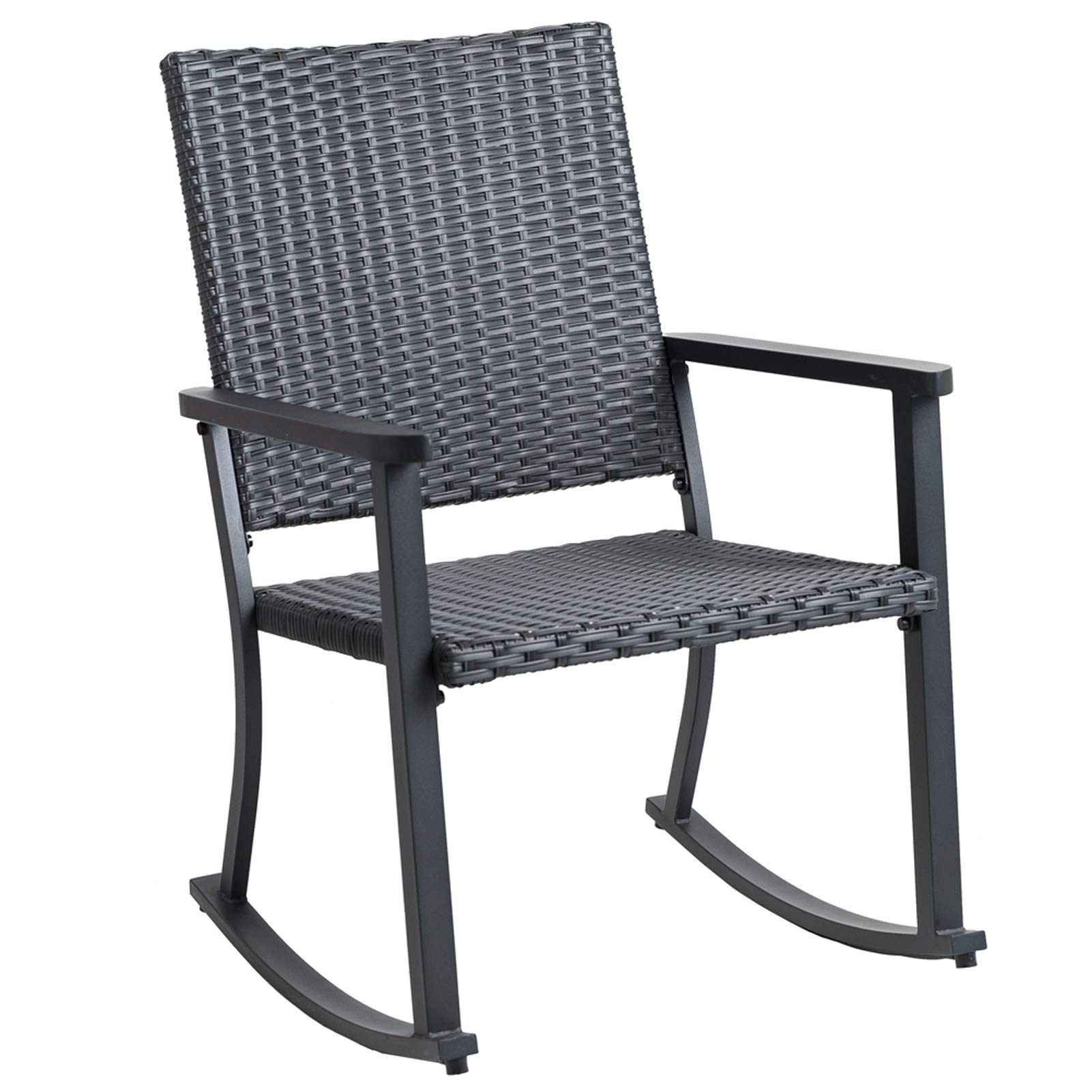 Outdoor Rocking Chair for Patio, Porch & Garden - All-Weather Wicker with Sturdy Metal Frame - Black - Perfect for Relaxing, Reading & Enjoying Nature