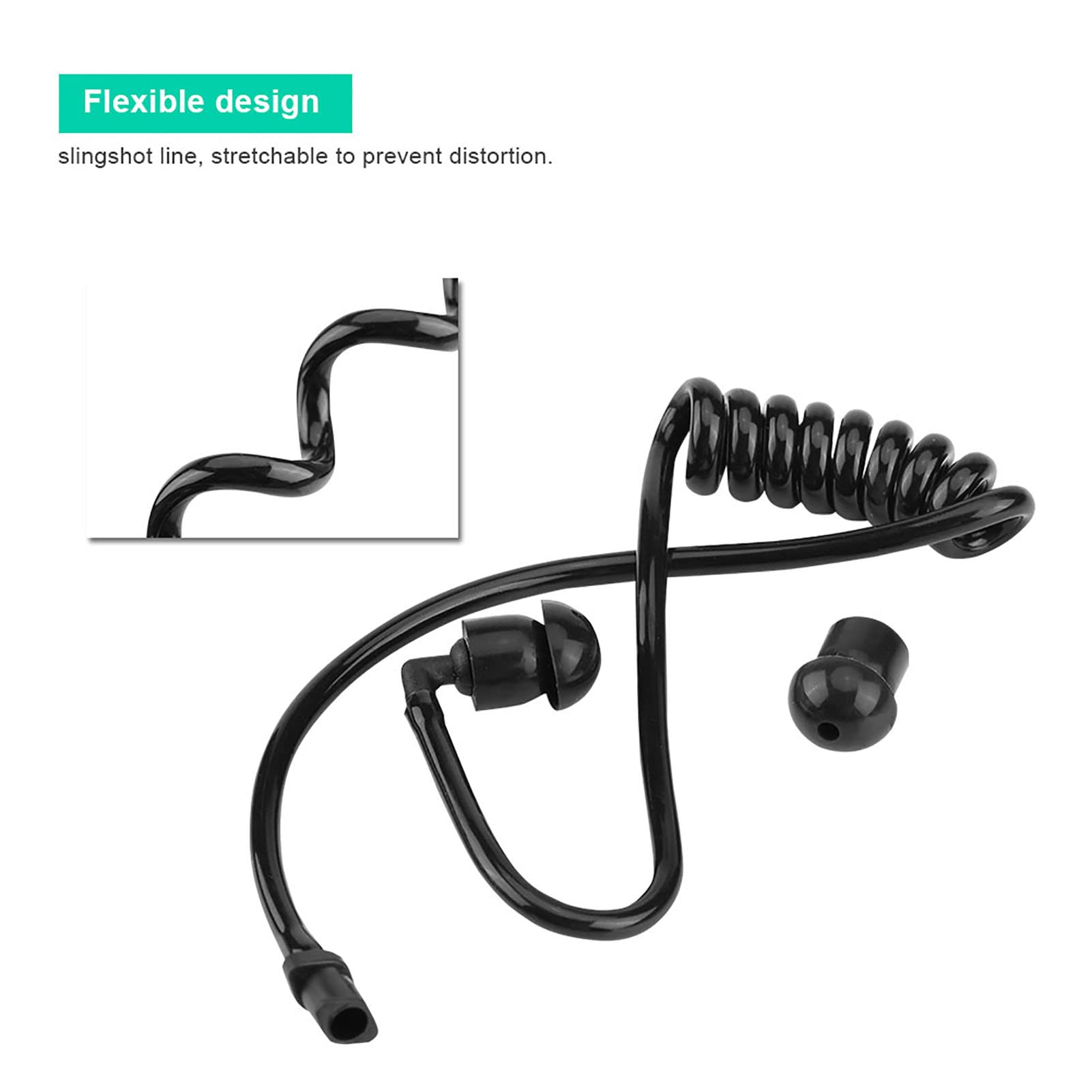 KOSDFOGE Acoustic Ear Tube - Pack of 5 Clear Coiled Replacement Tubes for Two-Way Radio Earpieces (Black) | Durable Radio Accessories for Law Enforcement & Security Professionals | Perfect for Police, Security Guards & Event Staff Communication