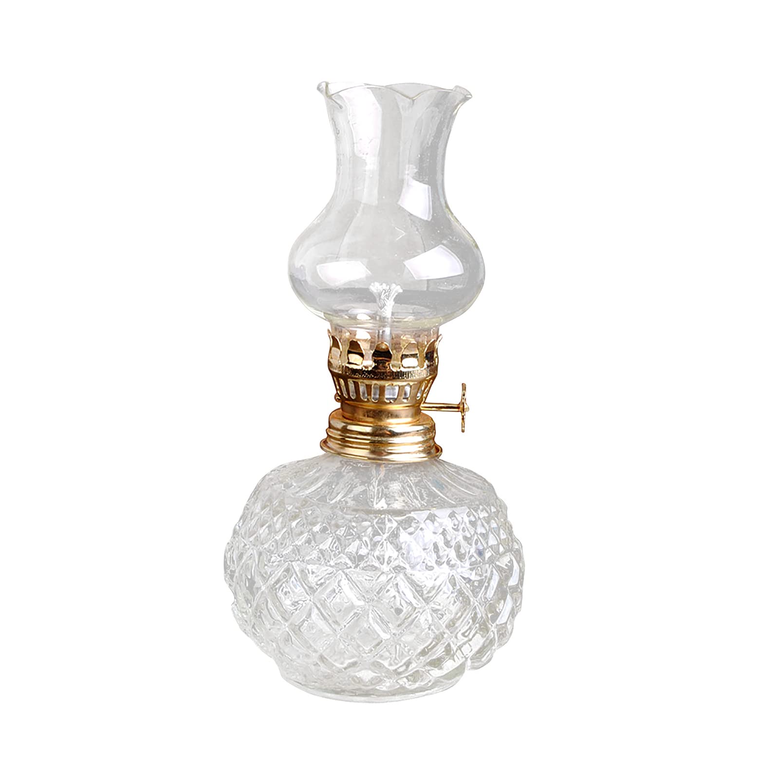 Vintage Spherical Kerosene Oil Lamp with Clear Glass Shade - Adjustable Flame Classic Lantern for Home Decor, Emergency Lighting & Outdoor Camping (White)