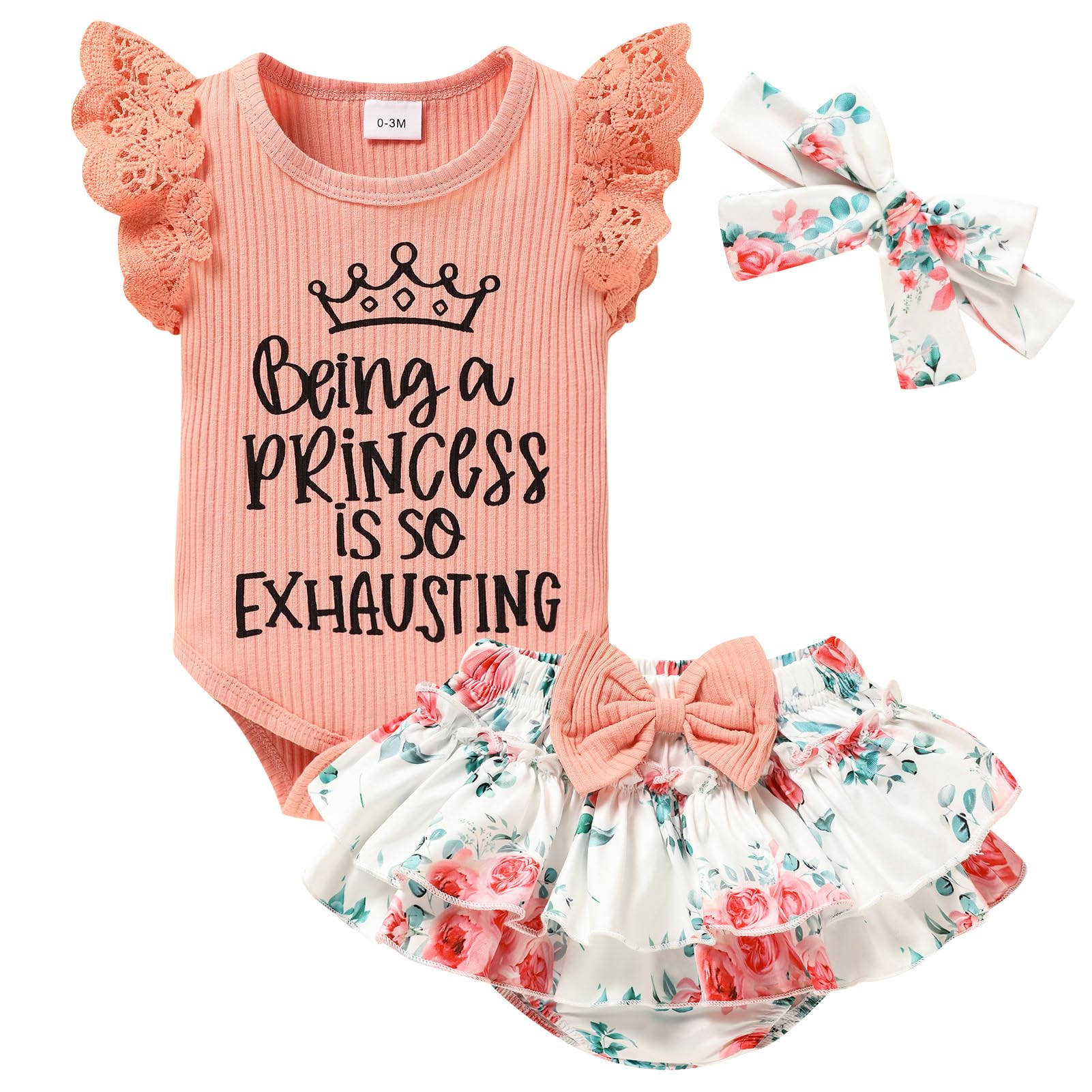 Adorable Newborn Baby Girl Clothes Set - Floral Ruffled Romper & Shorts Outfit for Summer | Perfect for Photoshoots, Parties & Daily Wear