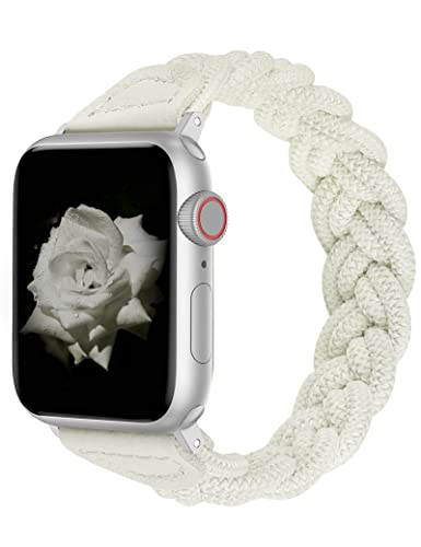 Stretchy Braided Solo Loop Band Compatible with Apple Watch 38mm 40mm 41mm 42mm 44mm 45mm 49mm - Soft Elastic Woven Strap for Women - iWatch Series 8/7/6/5/4/3/2/1/SE - Perfect for Workouts, Running & Everyday Wear
