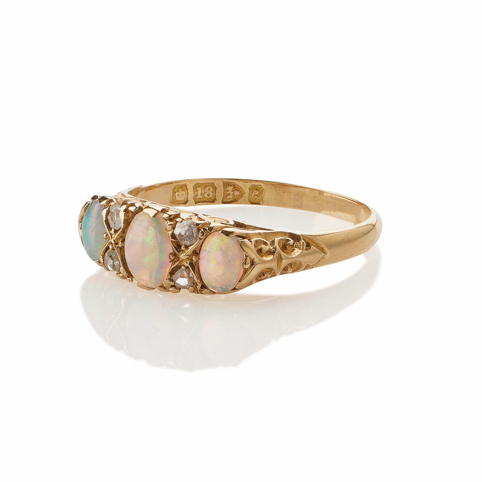 Exquisite English Precious Opal & Rose Cut Diamond Ring - Elegant Jewelry for Weddings, Anniversaries & Special Occasions